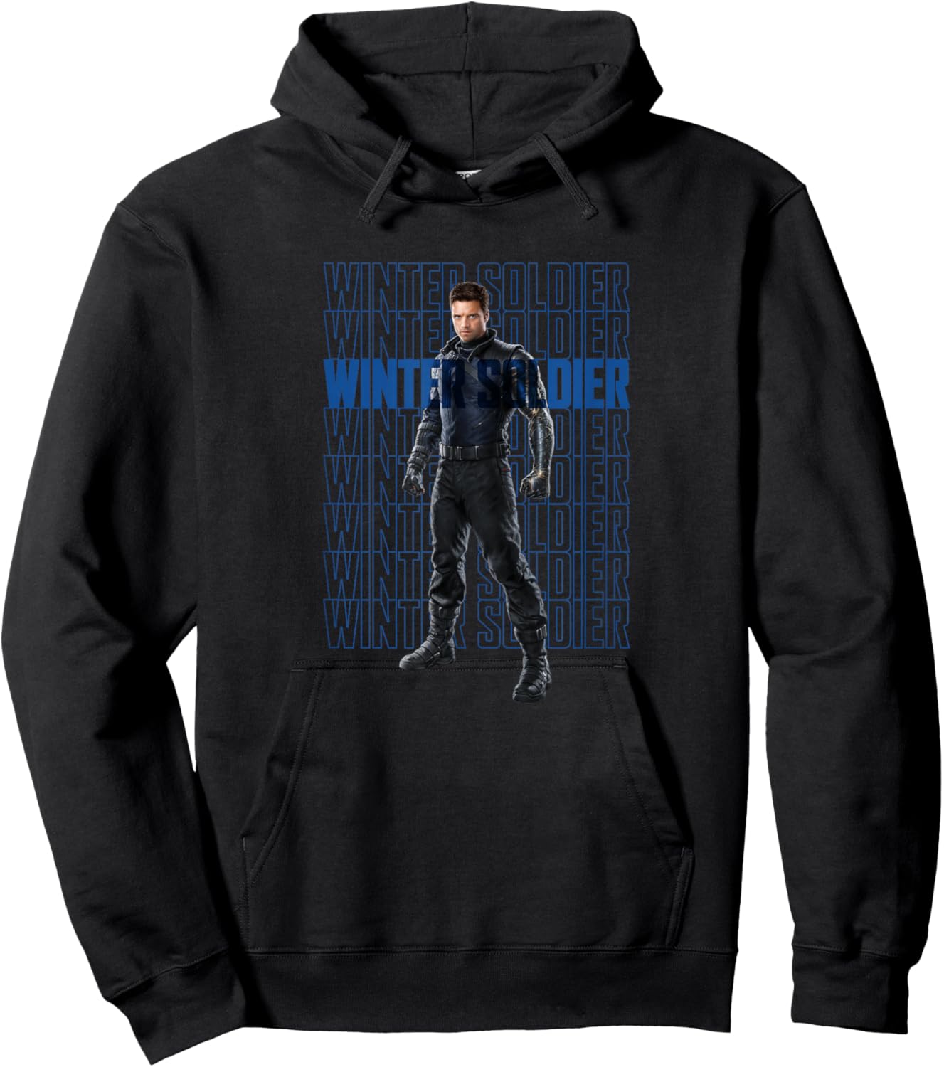 Marvel The Falcon and The Winter Soldier Bucky Text Stack Hoodie - Hoodie | Black