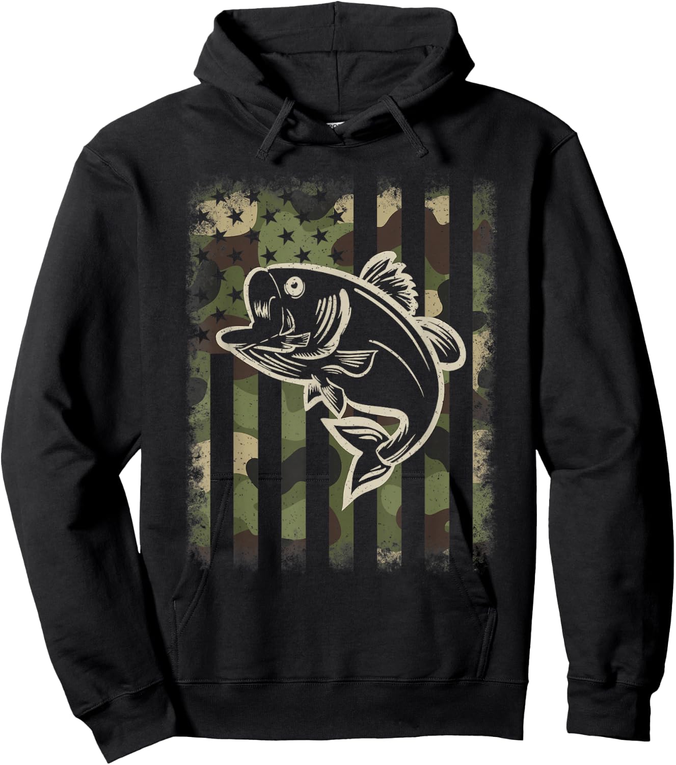 Camouflage American Flag Fishing Fisherman Bass Fish Men Hoodie - Hoodie | Black