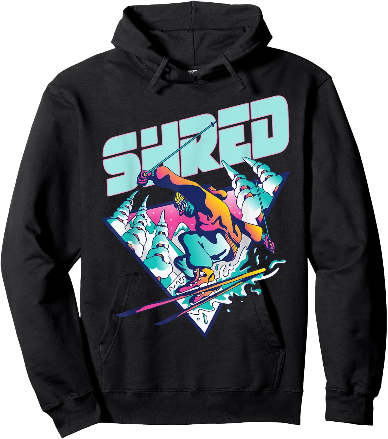 Shred Shirt Vintage Freestyle Ski 80s Costume Retro Skiing Hoodie - Hoodie | Black