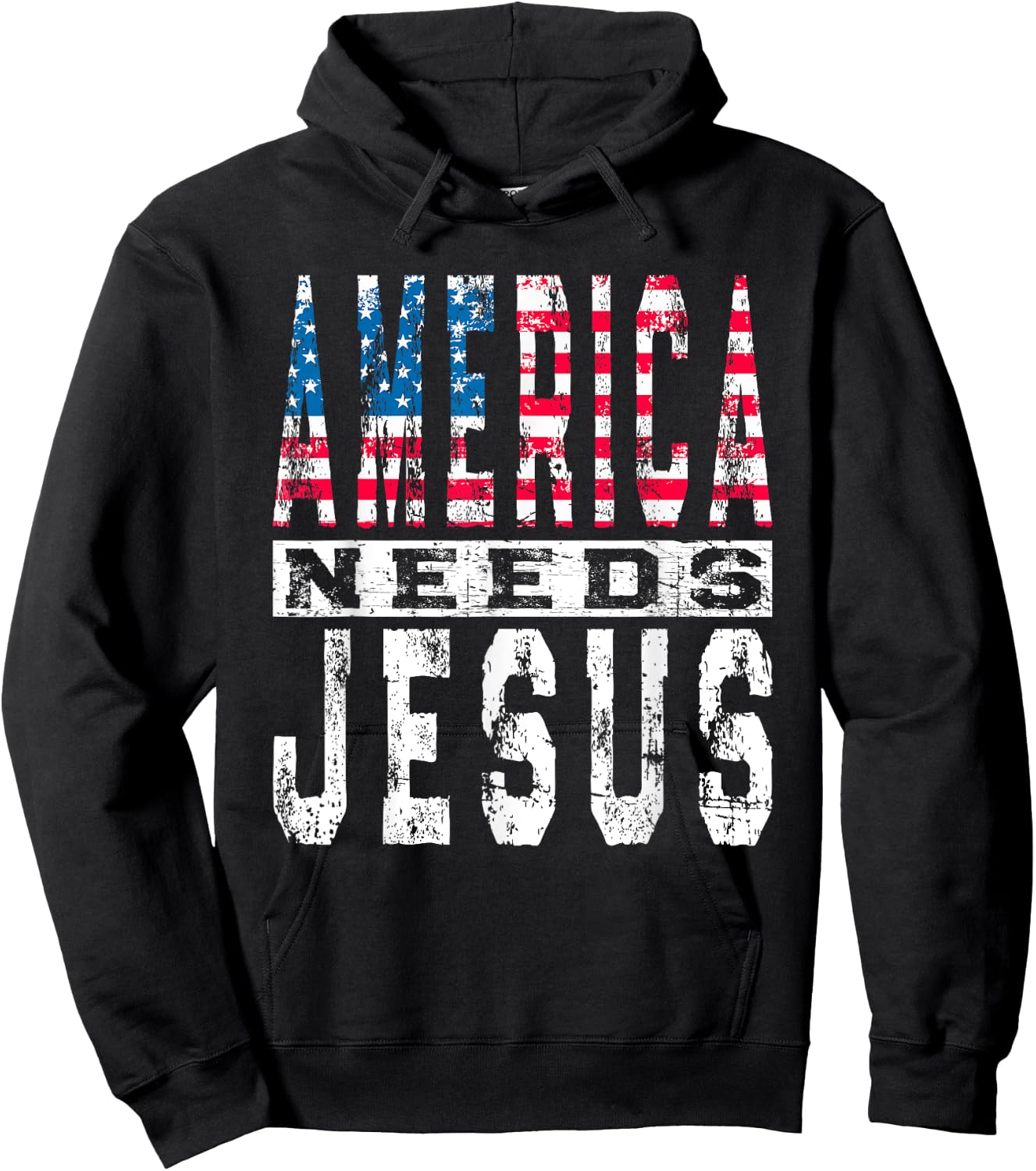 America Needs Jesus Vintage Patriotic American Flag USA Kids Men Hoodie - Hoodie | Black