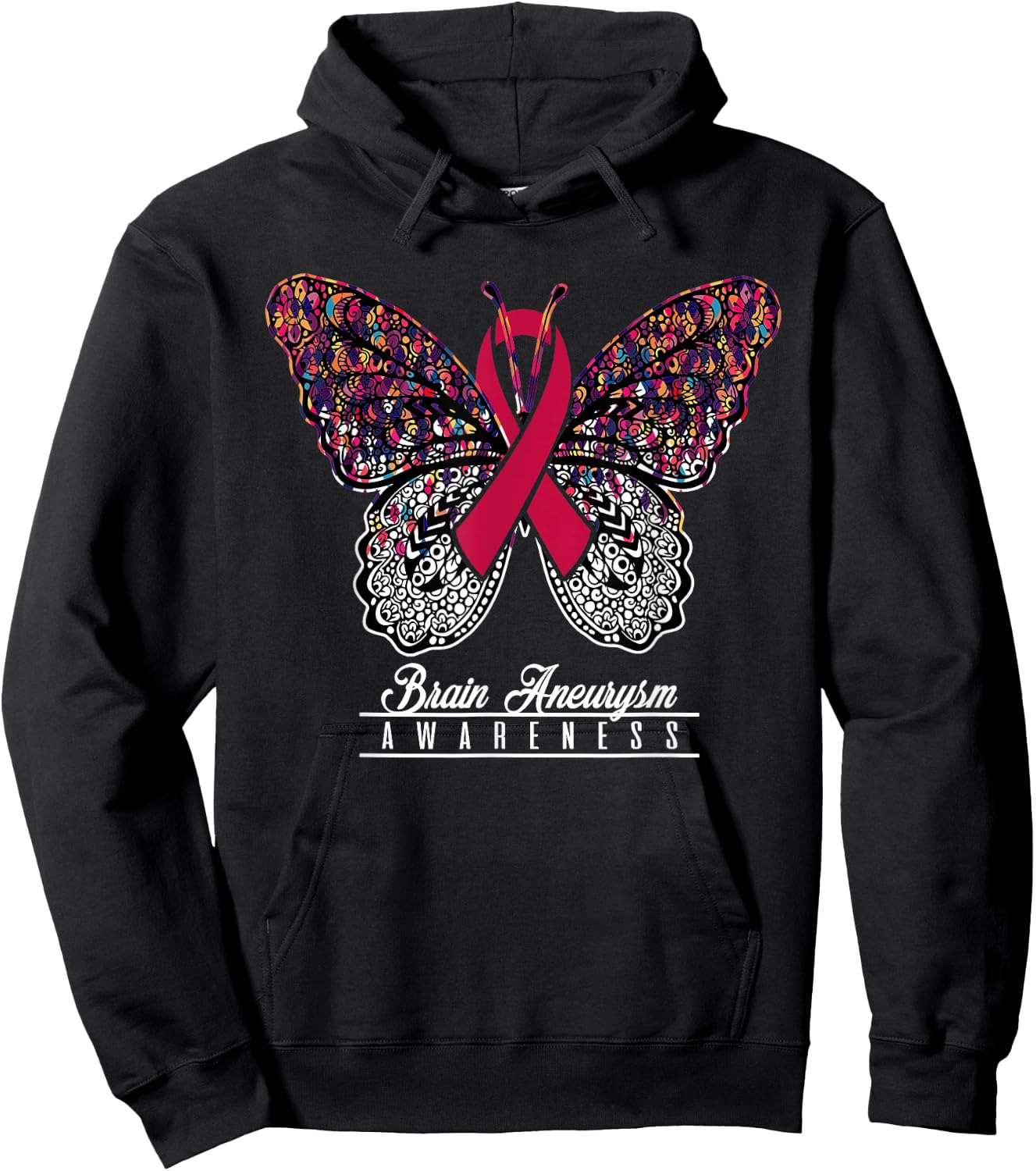 Brain Aneurysm Awareness Shirt Butterfly Lovers Gifts Hoodie - Hoodie | Black