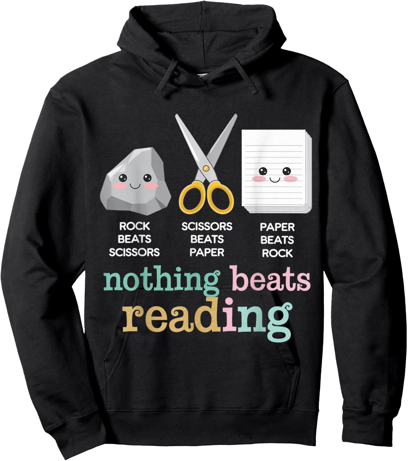 Rock Paper Scissors Nothing Beats Reading Funny Book Lover Hoodie - Hoodie | Black