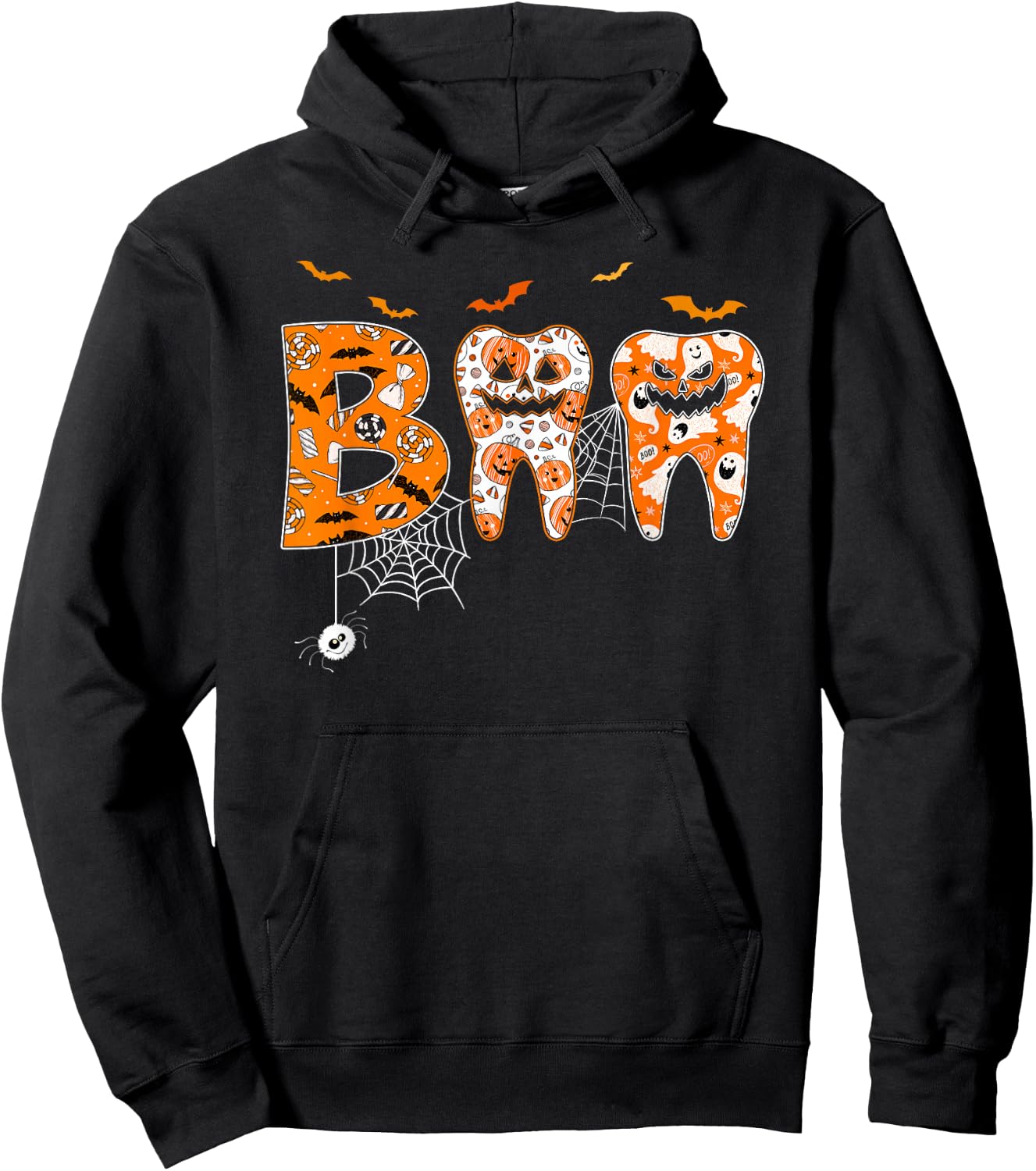 Boo Teeth Pumpkin Dentist Dental Hygienist Halloween Costume Hoodie - Hoodie | Black