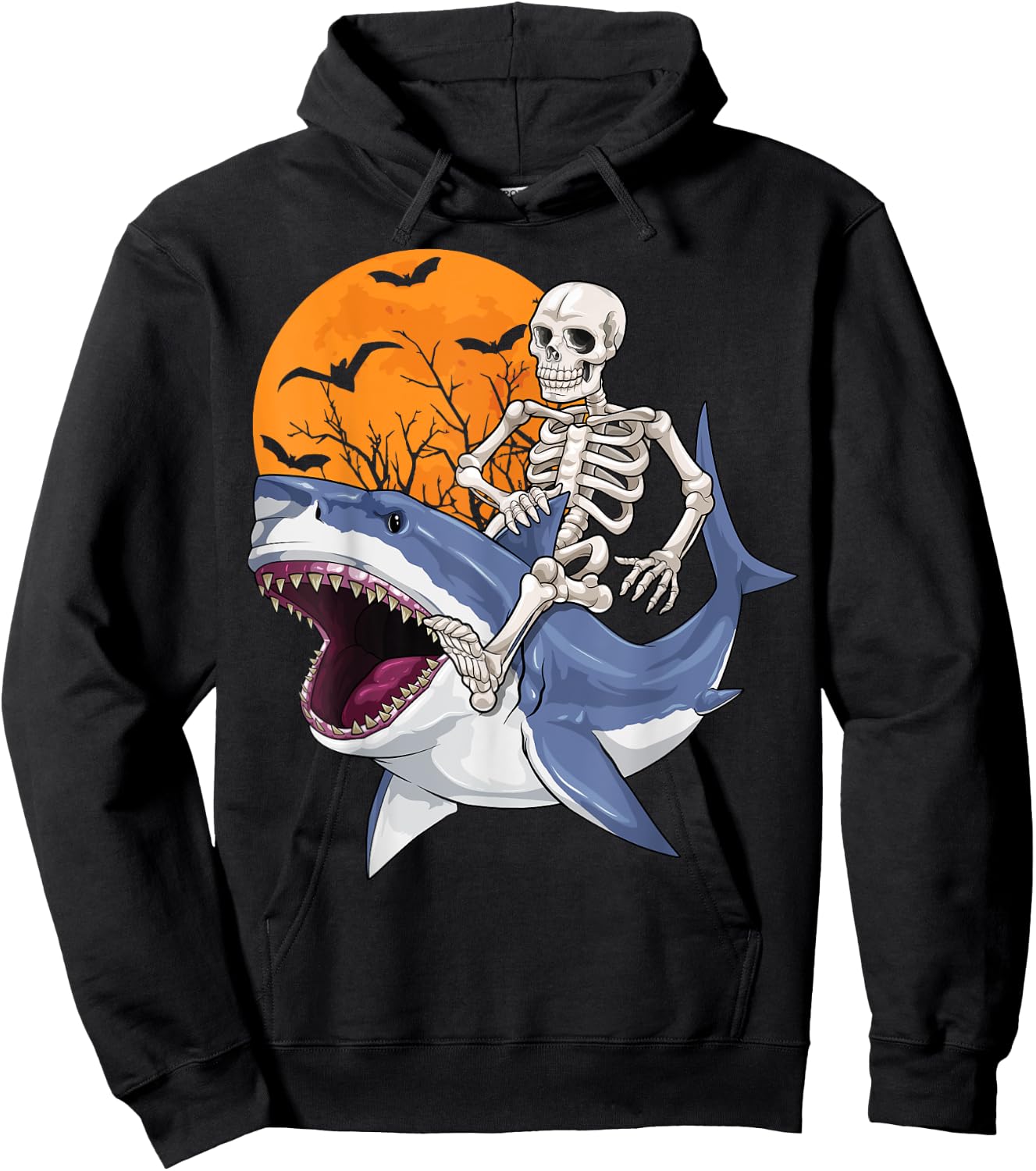 Skeleton Riding Shark Funny Halloween Costume Boys Kids Hoodie - Hoodie | Black