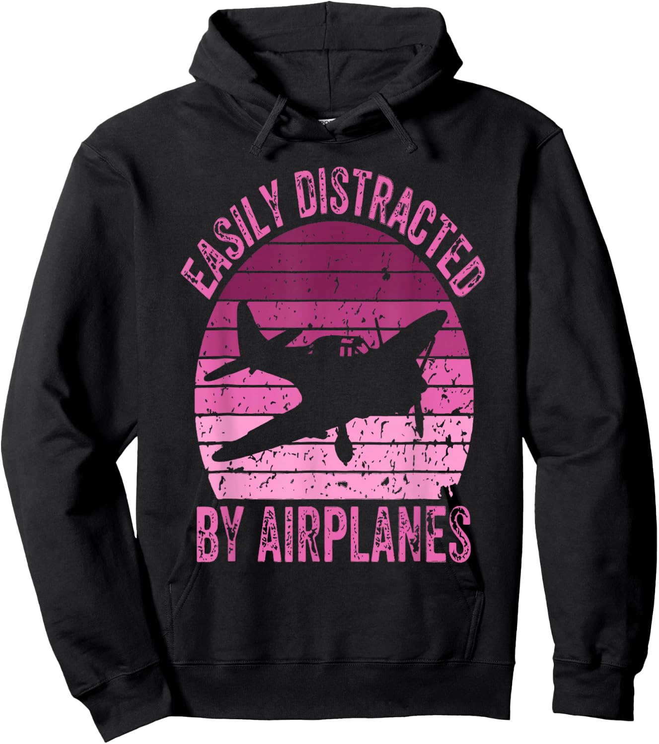 Easily Distracted By Airplanes Funny Pilot Aviation Women Hoodie - Hoodie | Black