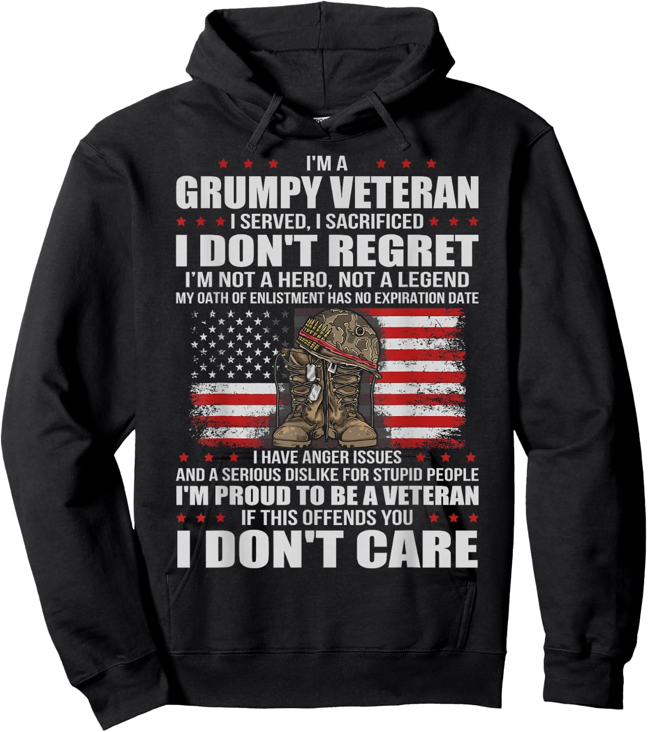 I'm A Grumpy Veteran Grandpa Patriotic Retired US Military Hoodie - Hoodie | Black