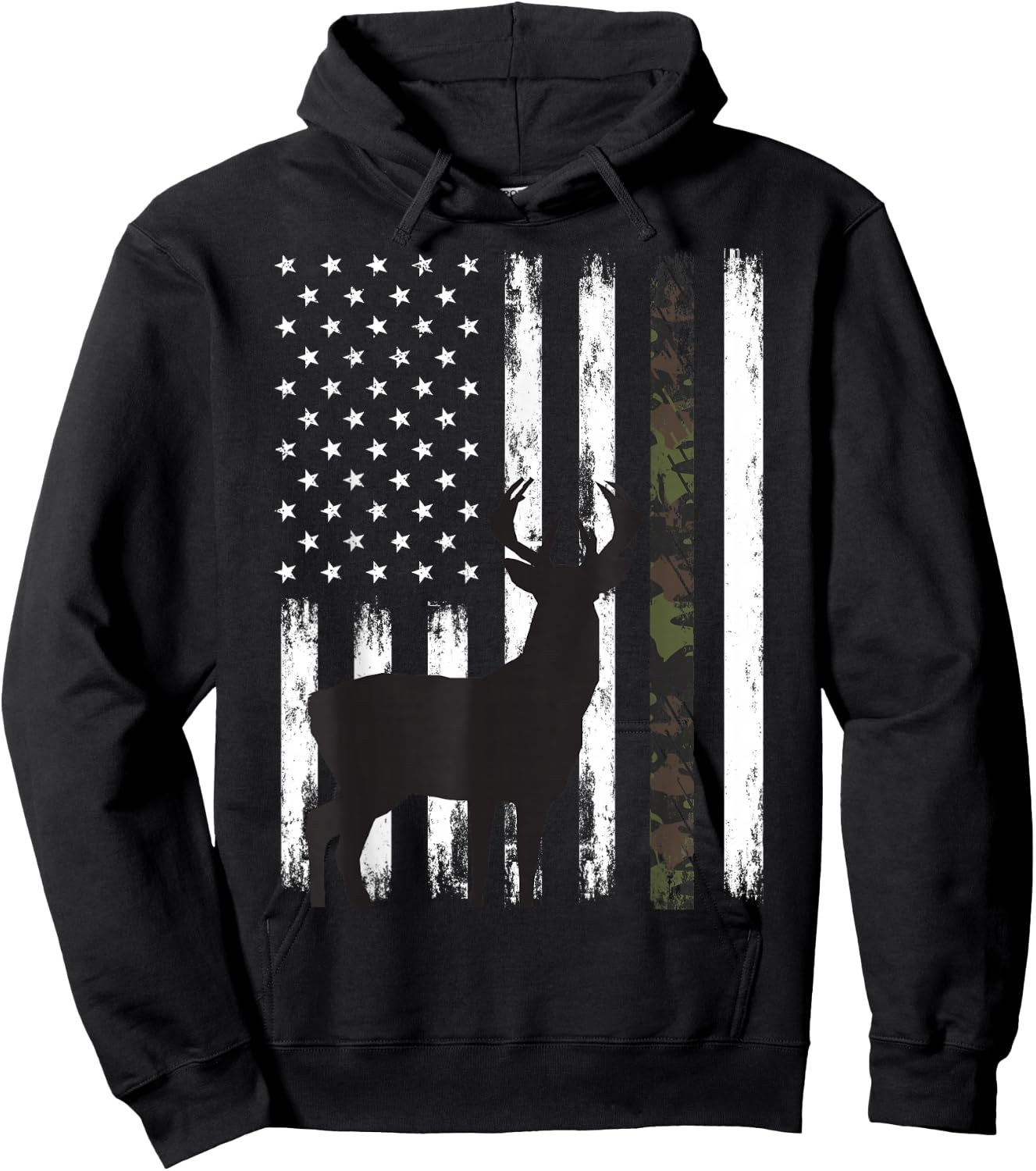 Whitetail Deer Hunting Hunter Buck Camo American Flag USA Hoodie - Hoodie | Black