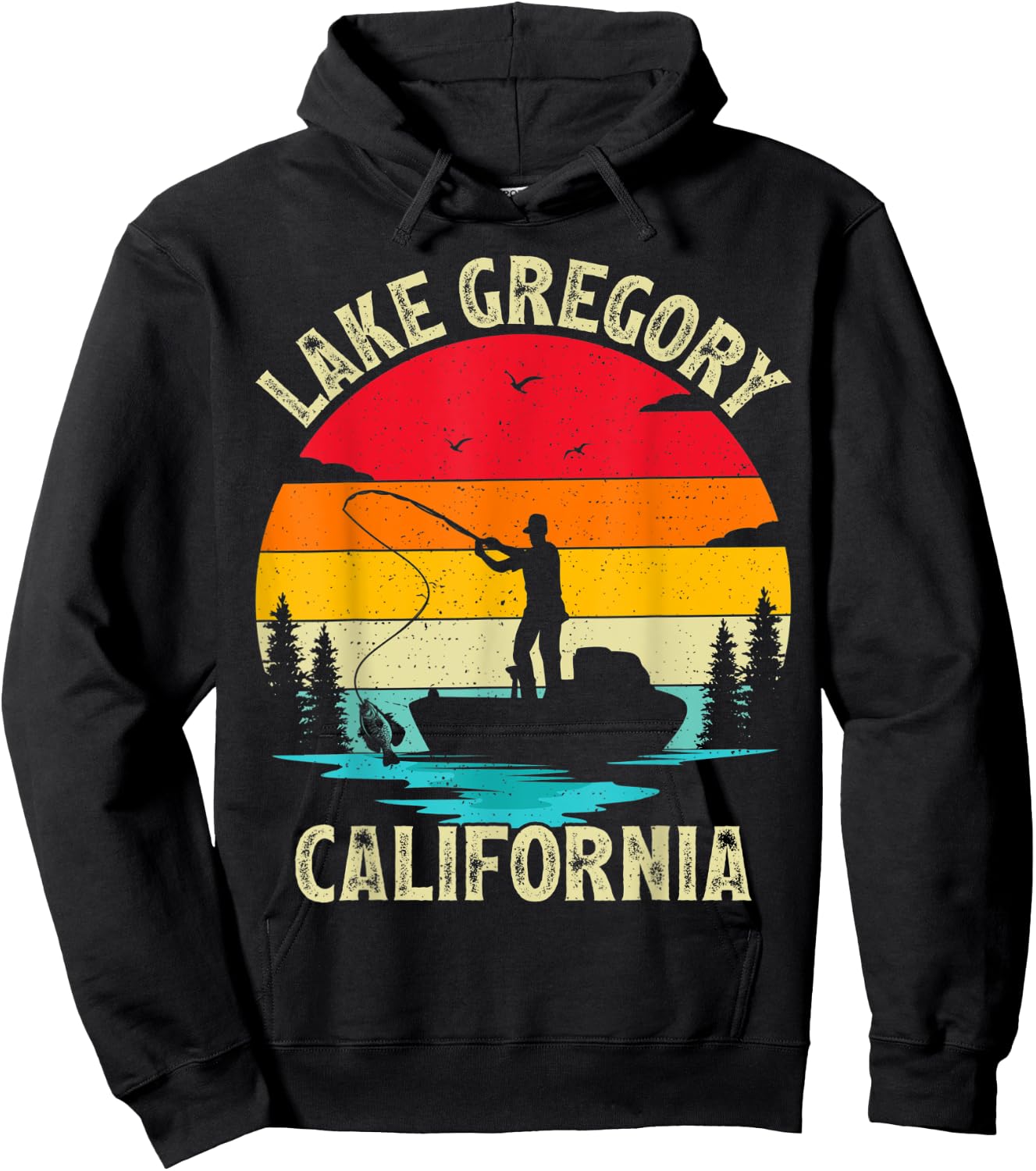 Summer Vacation Fishing Vintage California Gregory Lake Men Women Kids Hoodie - Hoodie | Black