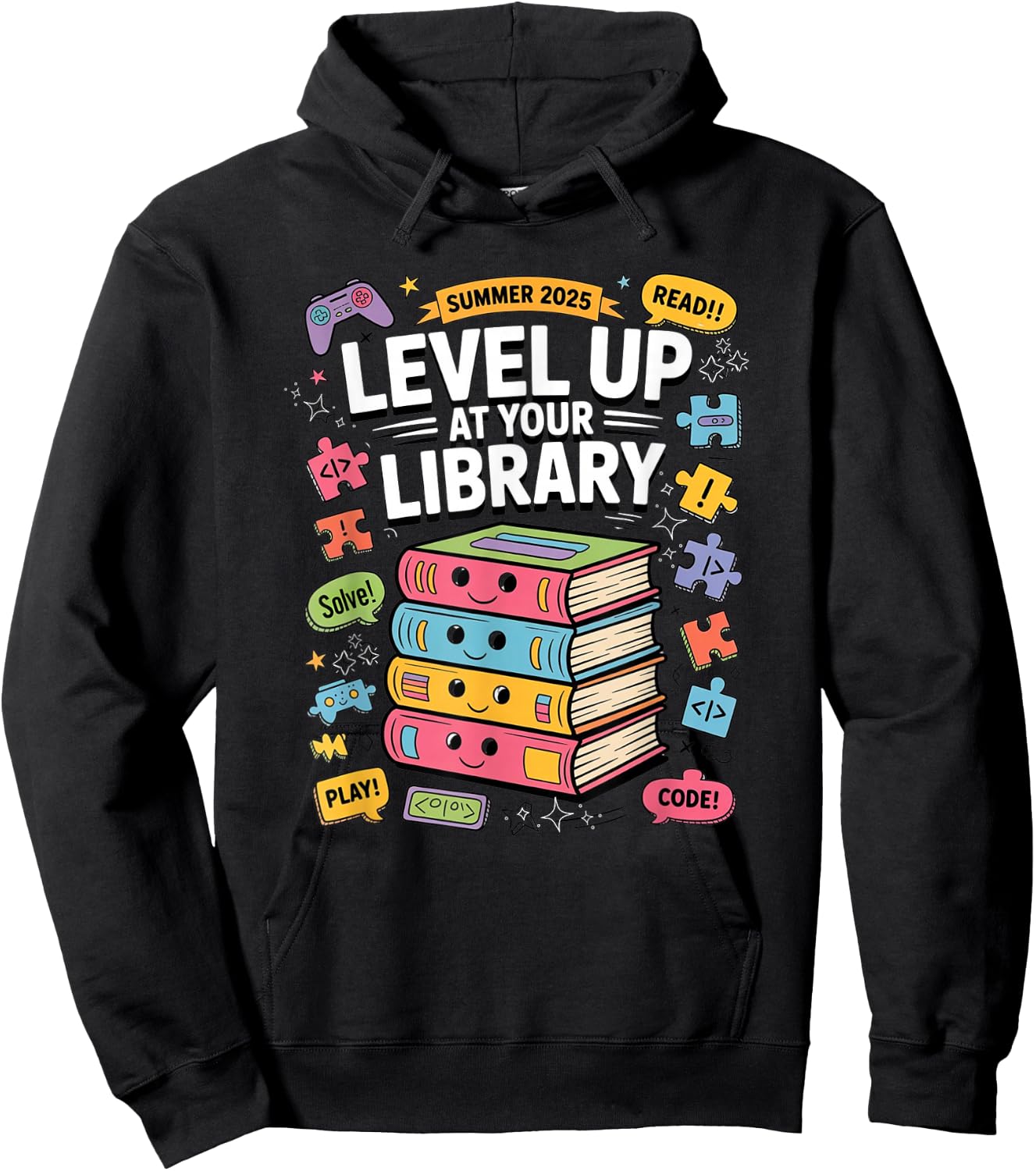 Level up at your Library Challenge Summer 2025 Read Code Hoodie - Hoodie | Black