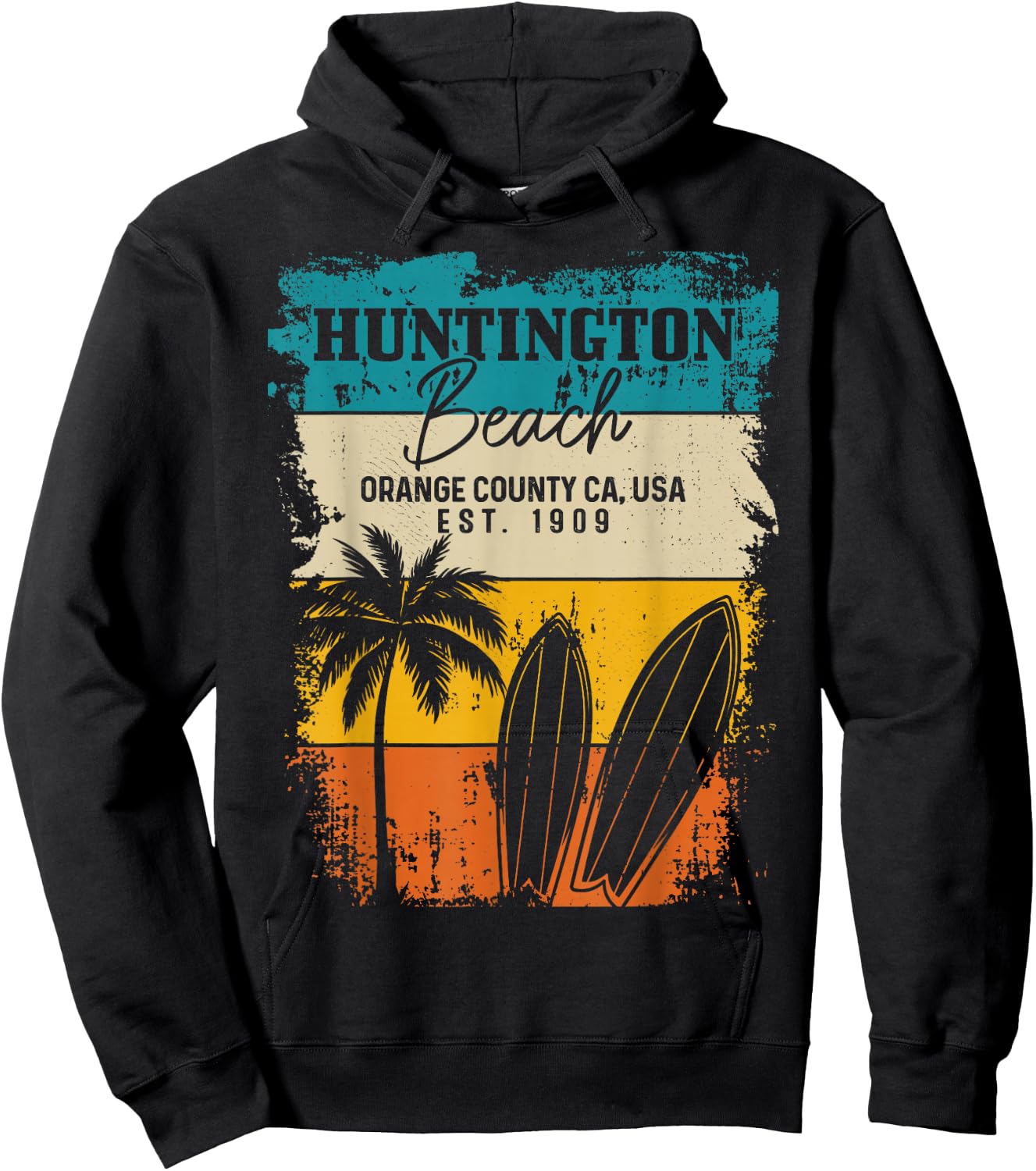 Huntington Beach Surfing Vintage Orange County California Hoodie - Hoodie | Black