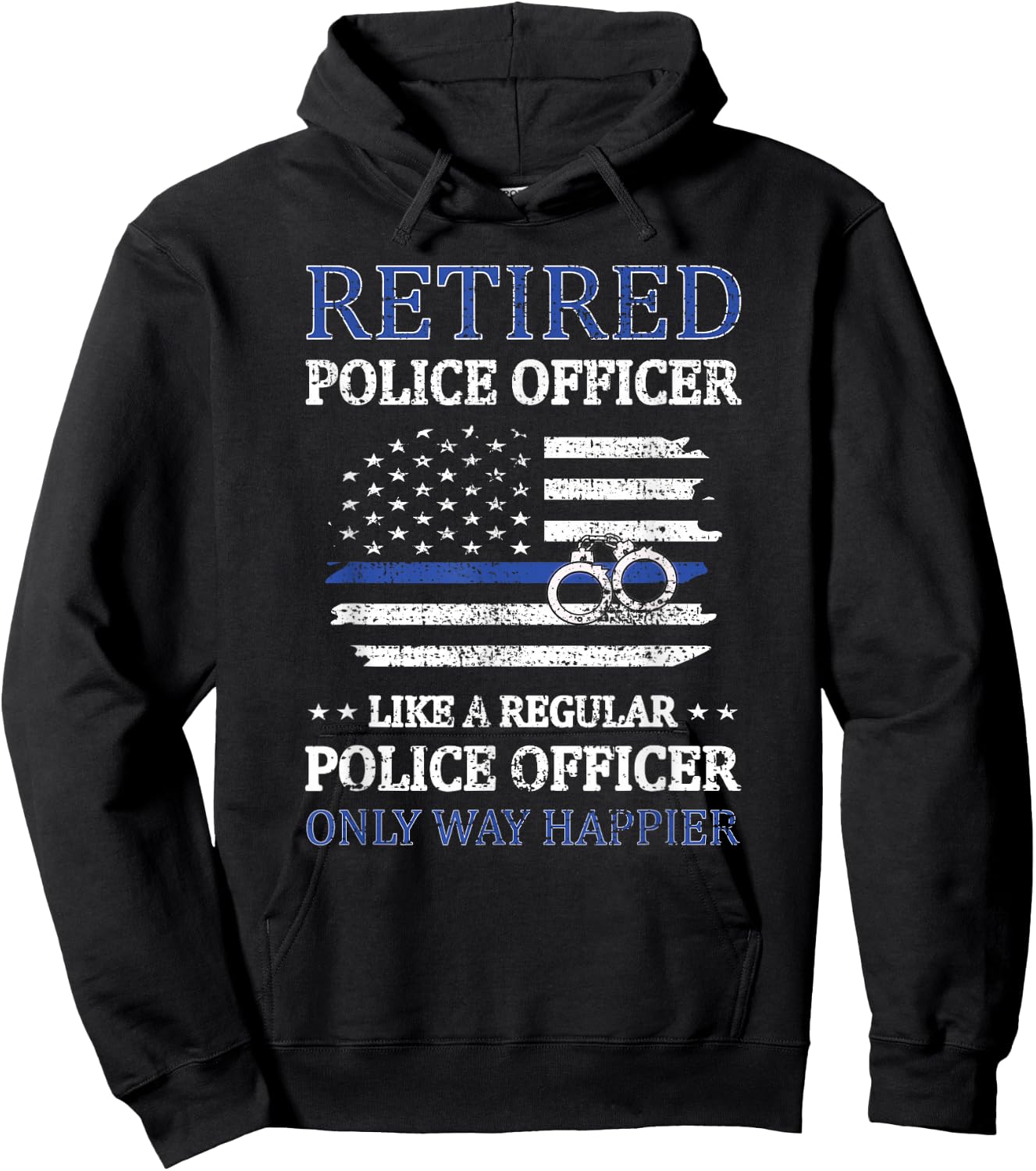 Retired Police Officer Policeman Blue Line Flag Cop Hoodie - Hoodie | Black
