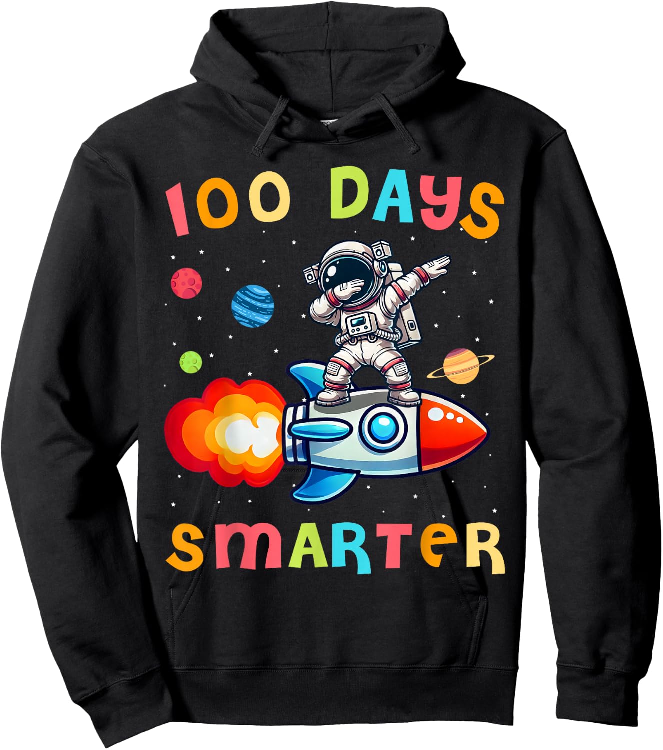 100 Days Smarter Space Astronaut 100th Day of School Kids Hoodie - Hoodie | Black