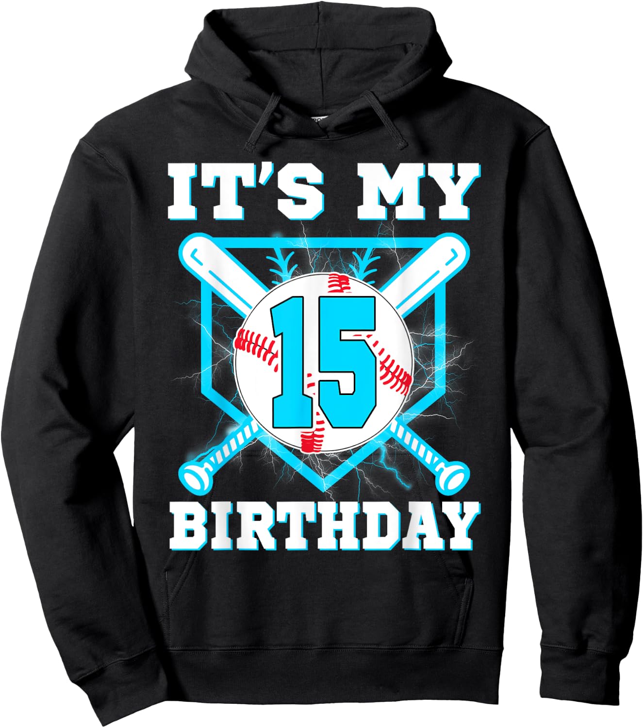 It's My 15th Birthday 15 Year Old Birthday Baseball Player Hoodie - Hoodie | Black