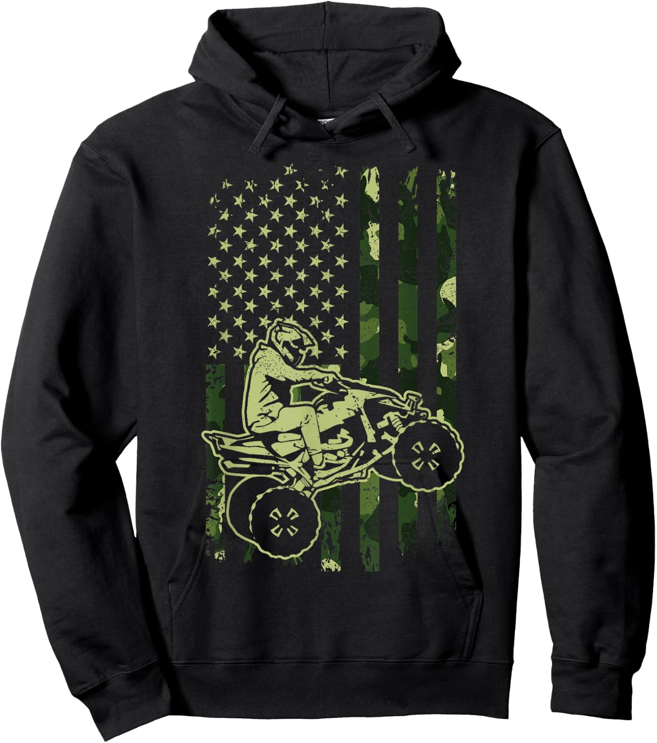 Camouflage American Flag Four Wheeler ATV Mudding Quad Bike Hoodie - Hoodie | Black