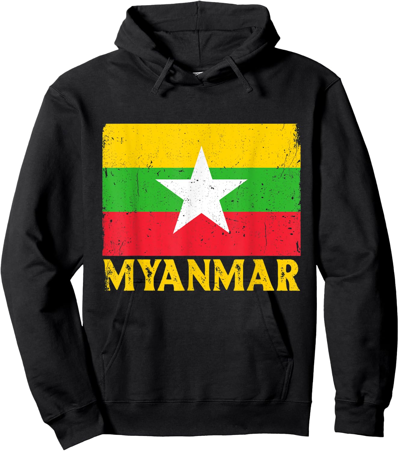 Distressed Retro Myanmar Flag Men Women Kids Patriotic Hoodie - Hoodie | Black