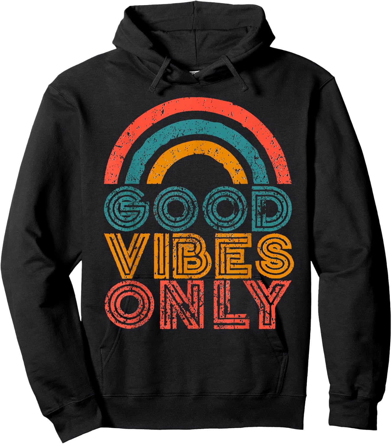 Good Vibes Only Vintage Rainbow Positive Vibe Quote Gift Hoodie - Hoodie | Black