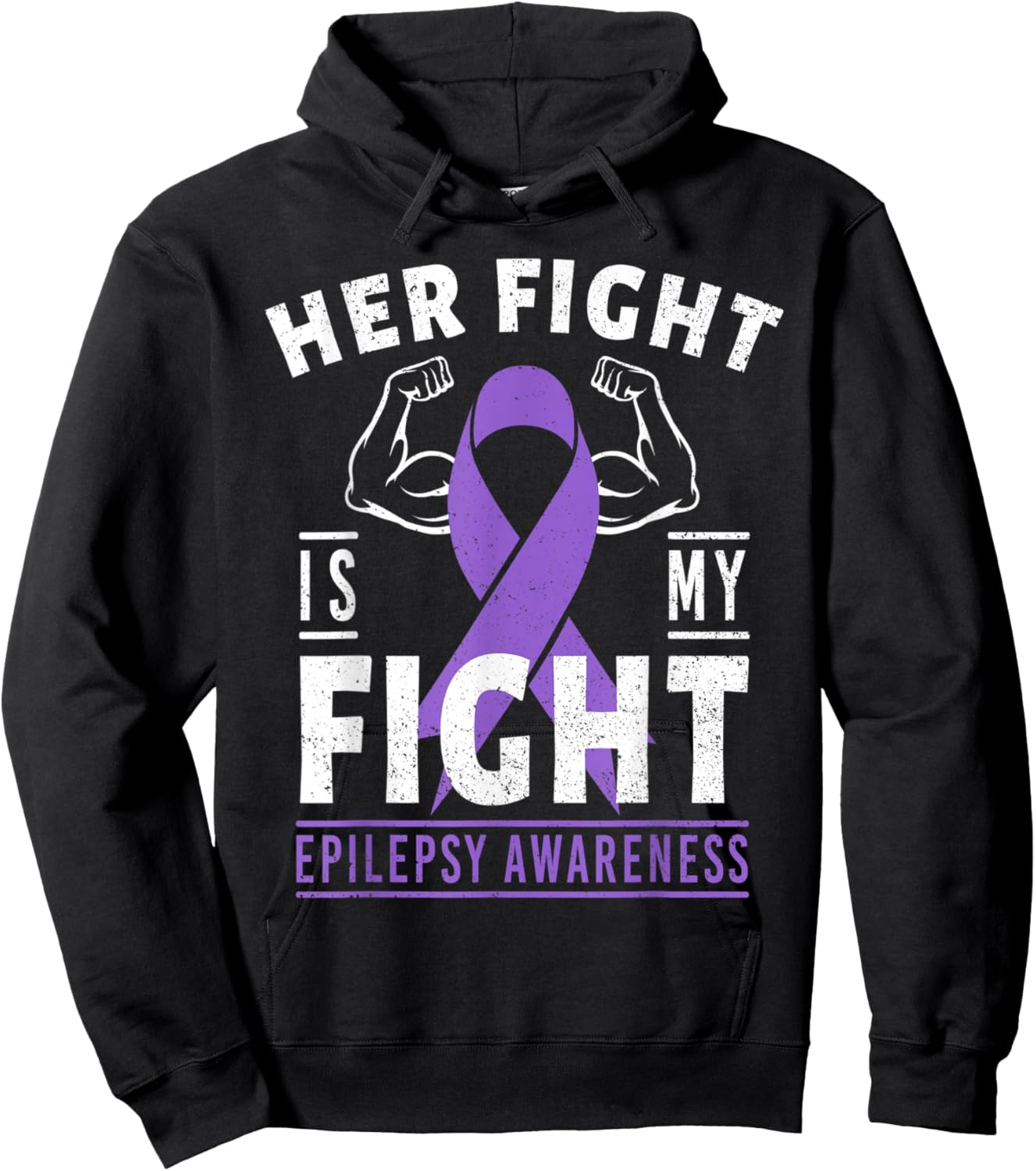 Her Fight is My Fight Epilepsy Awareness Month Purple Ribbon Hoodie - Hoodie | Black