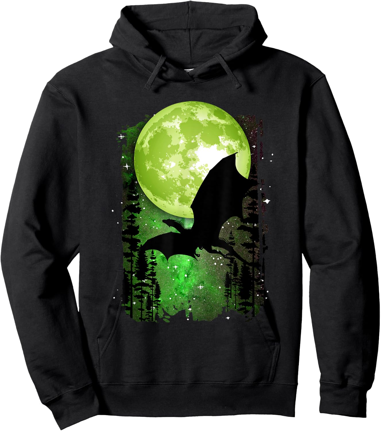 Dragon Fantasy Full Moon Galaxy Star Night Graphic Hoodie - Hoodie | Black