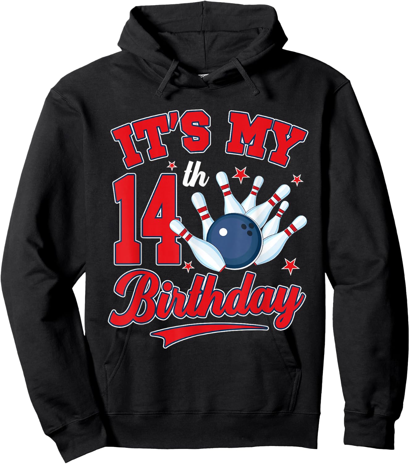 14 Year Old Bowler It's My 14th Birthday Bowling Theme Party Hoodie - Hoodie | Black