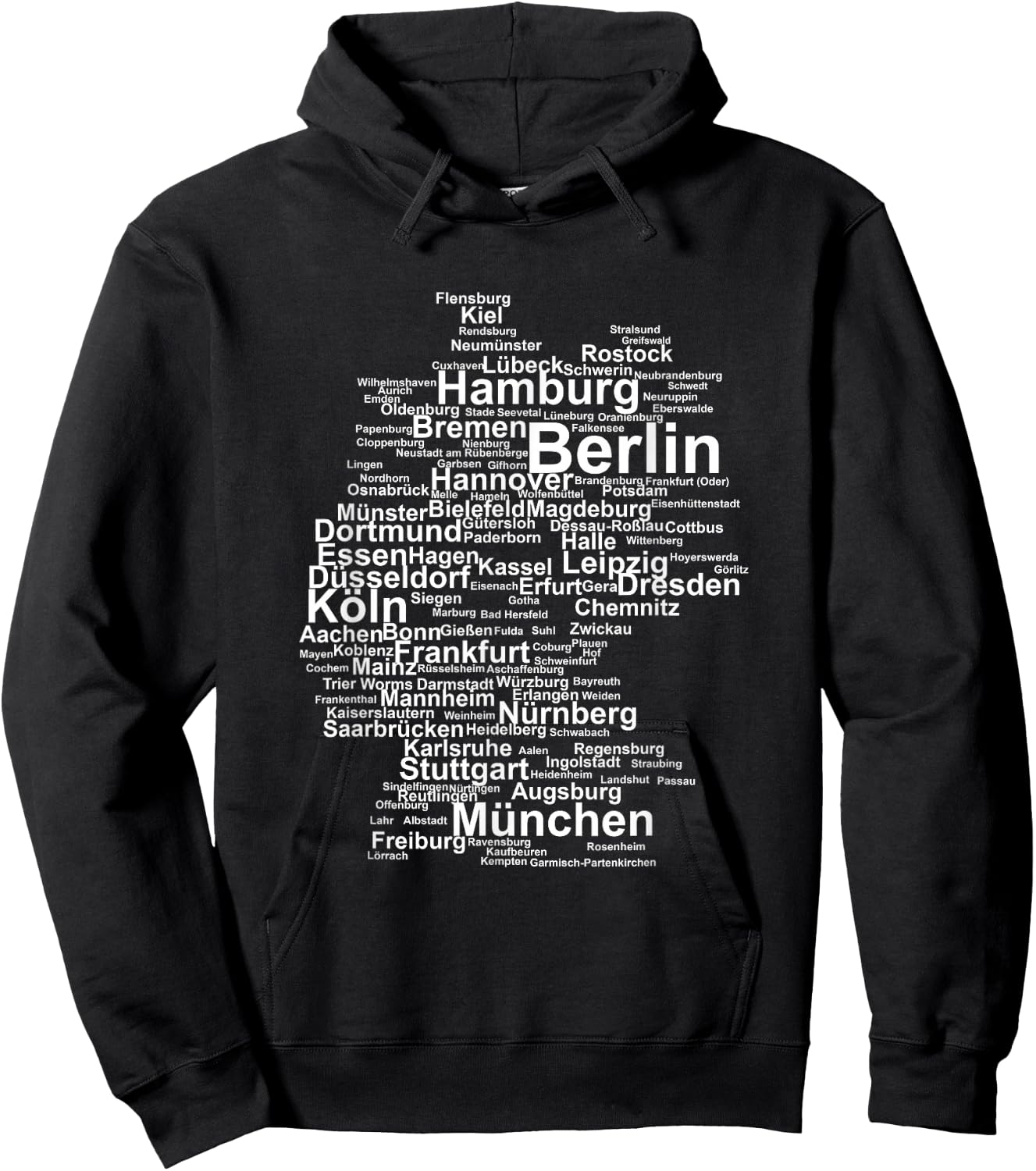 Germany Map Silhouette Towns Cities Berlin Hamburg Travel Hoodie - Hoodie | Black