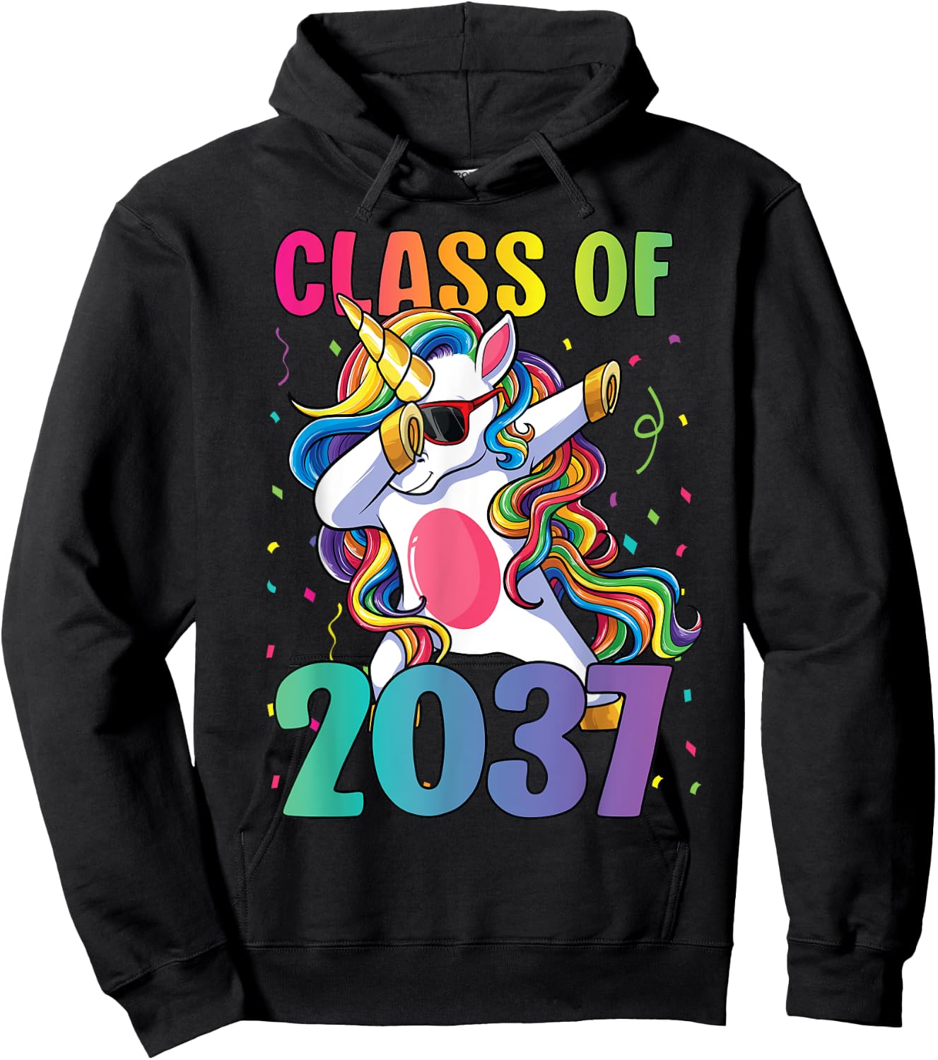 Class of 2037 Shirt Girls Kids Dabbing Unicorn Grow With Me Hoodie - Hoodie | Black