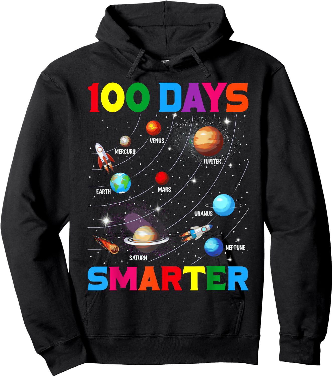 Funny 100 Days Smarter Planets Happy 100 Days Of School Kids Hoodie - Hoodie | Black
