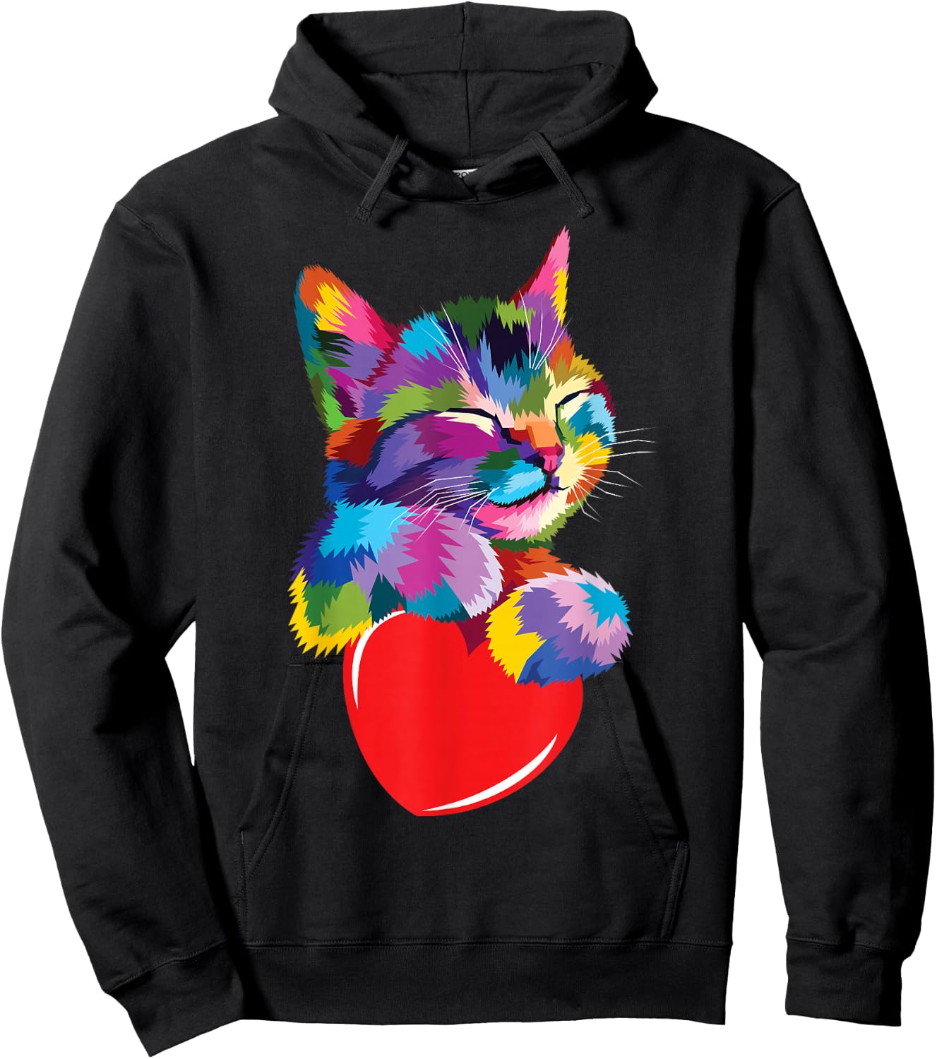 Color Critters Rainbow Cute Cat Hugging Valentine Heart Kitty Love Cat Adult Multicolor Cotton 65% Polyester 35% Short Sleeve Hoodie - Hoodie | Black