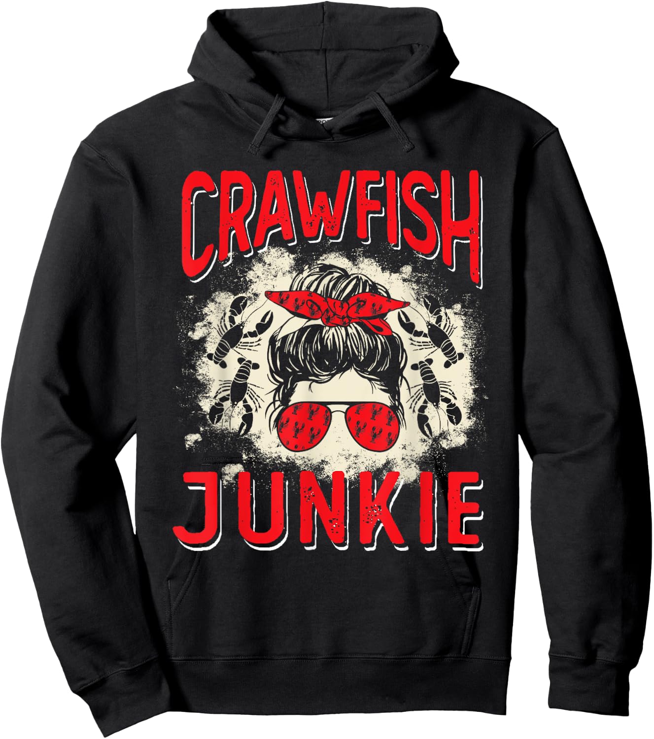 Bleached Crawfish Junkie Women Messy Bun Funny Crawfish Boil Hoodie - Hoodie | Black