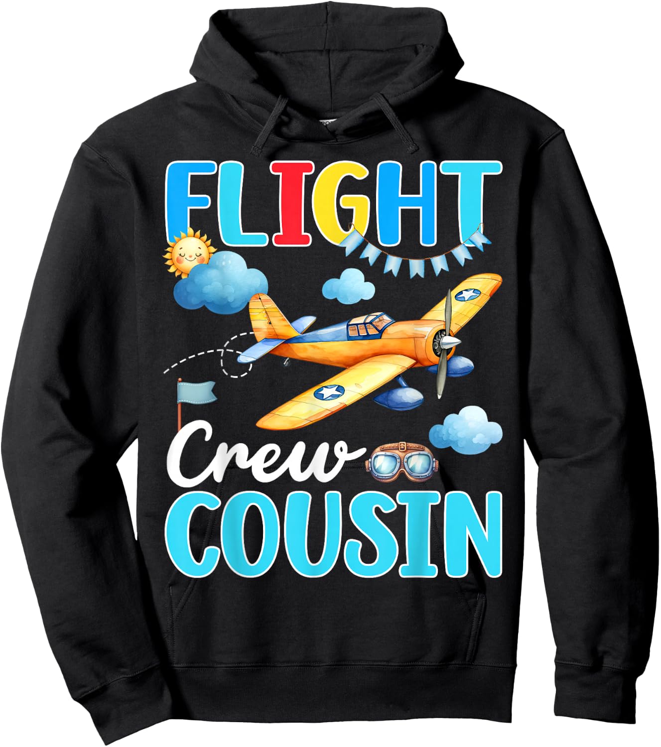 Flight Crew Cousin Birthday Squad Airplane Matching Family Hoodie - Hoodie | Black