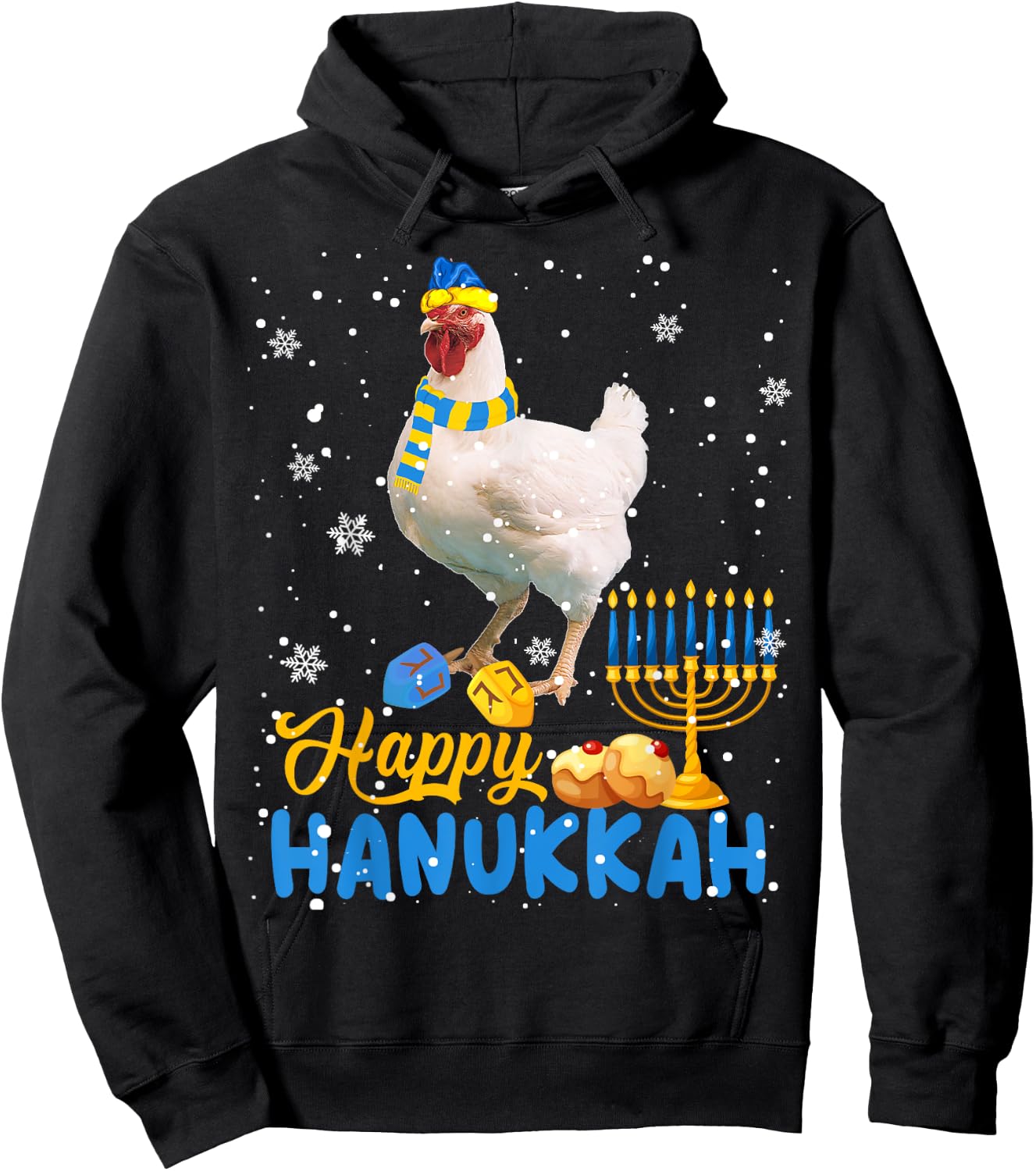 Happy Hanukkah Cute Hanukkah Chicken Menorah Jewish Proud Hoodie - Hoodie | Black
