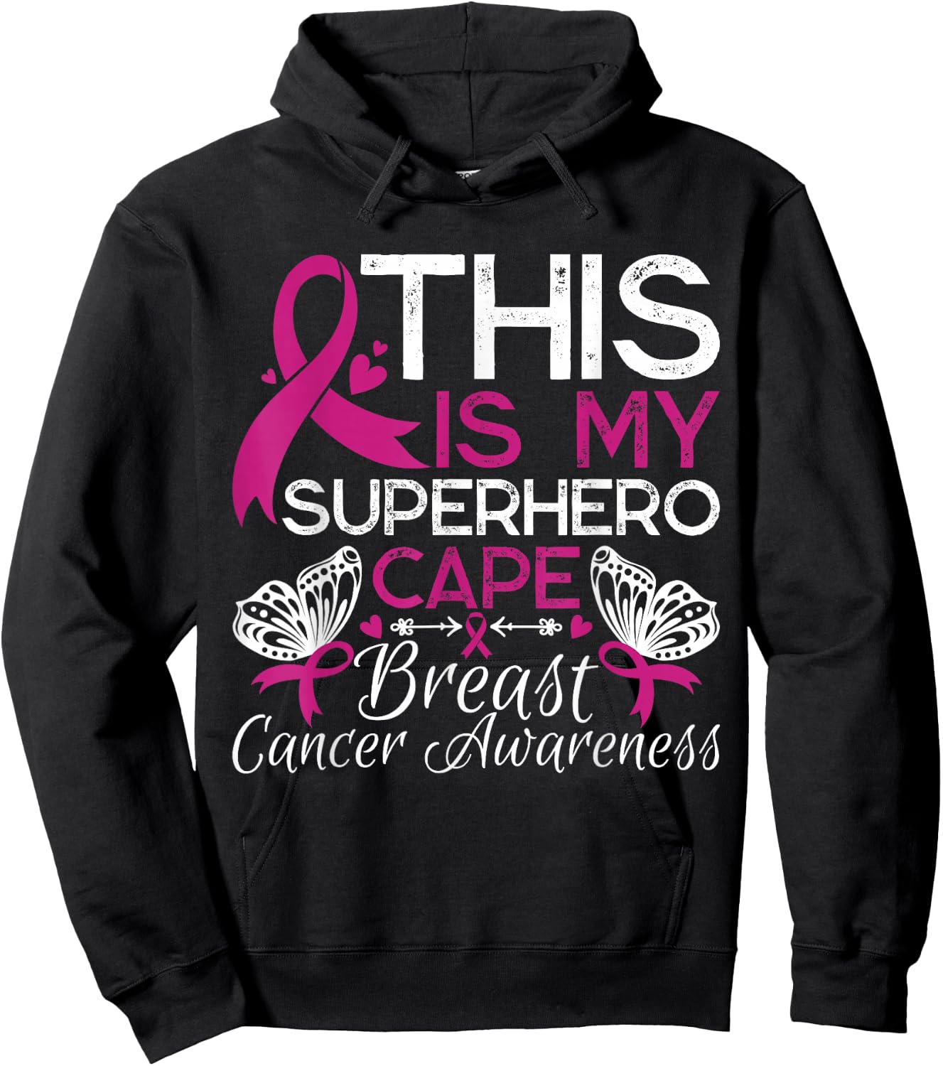 Breast Cancer Awareness This Is My Superhero Cape Hoodie - Hoodie | Black