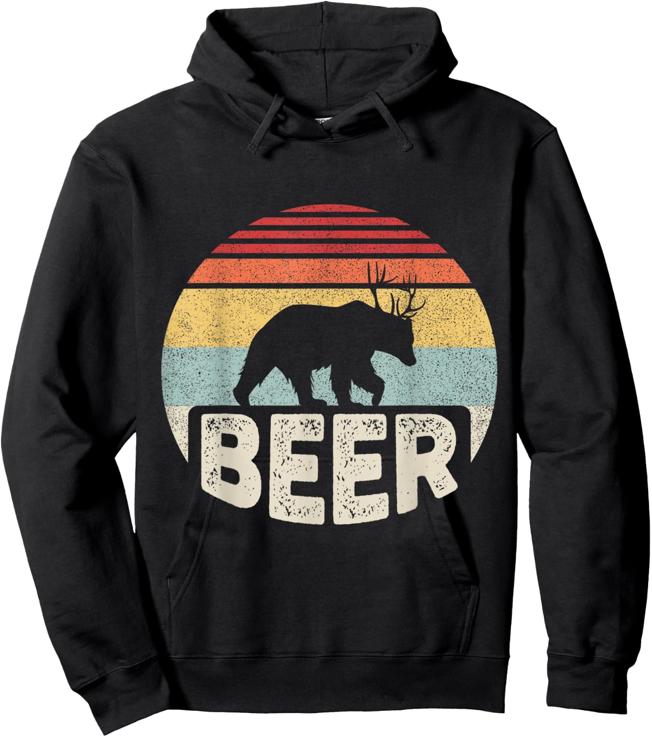 Vintage Retro Bear Deer Funny Beer Hoodie - Hoodie | Black