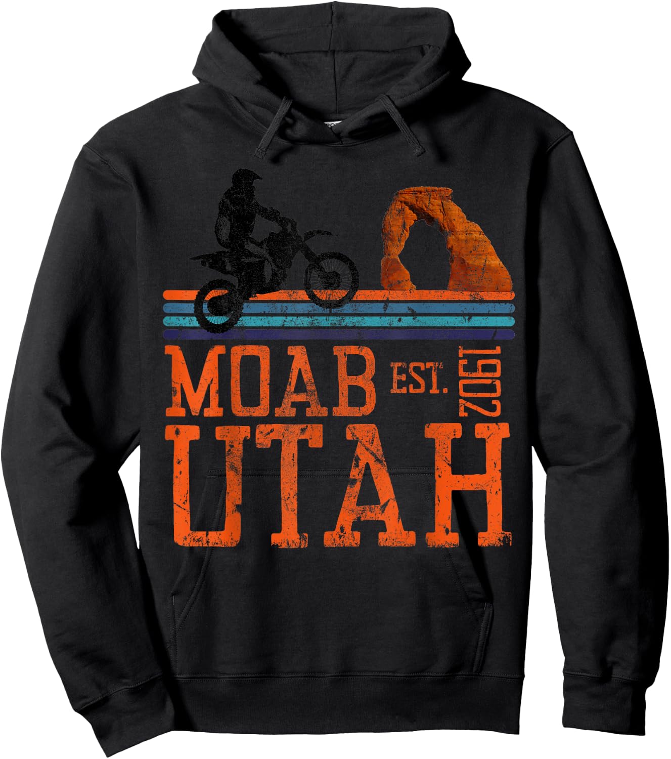 Moab Utah Arches Desert Off Road Dirt Bike Motorcycle Retro Hoodie - Hoodie | Black