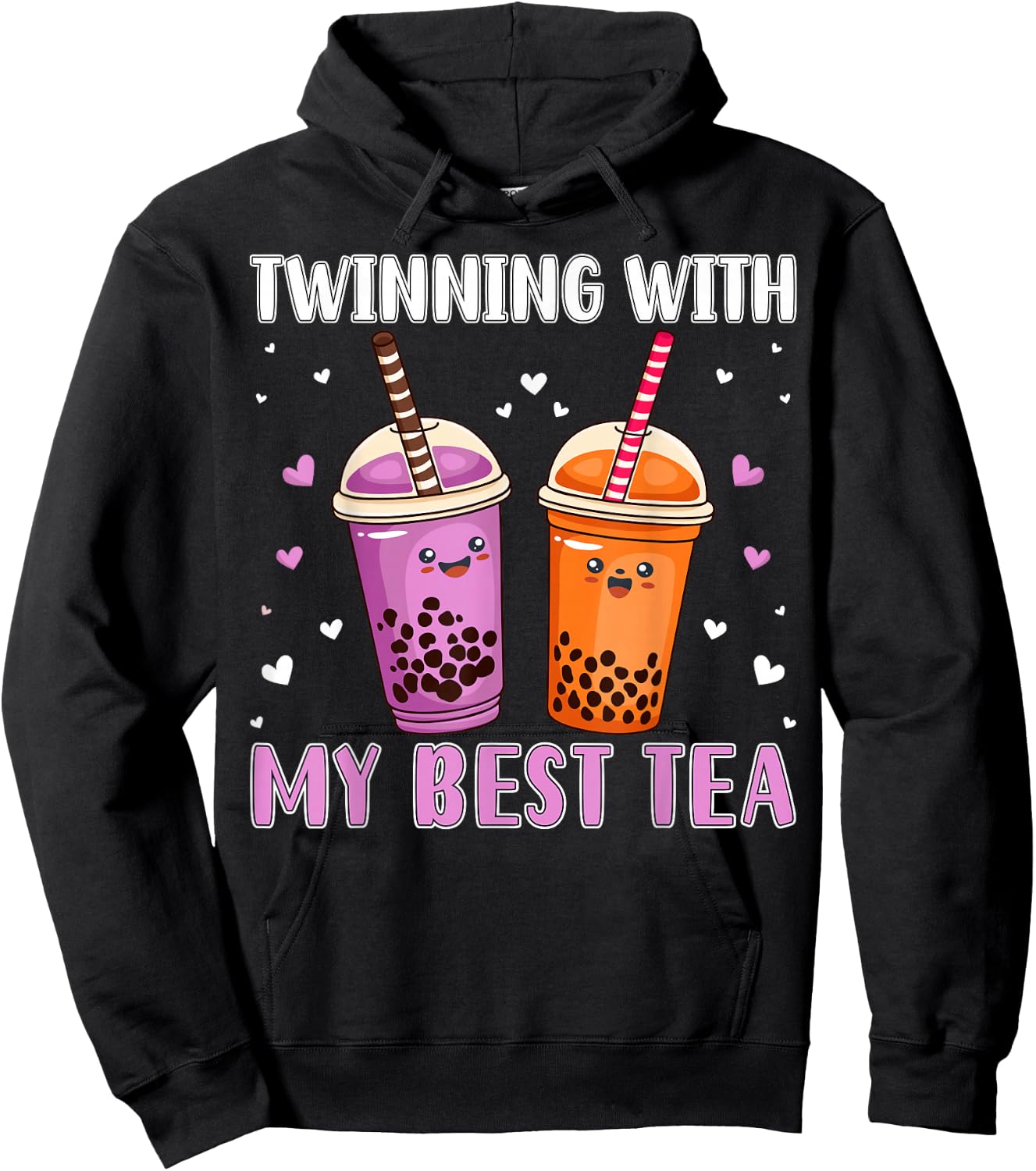 Women Girls Twinning with my bestie Boba Bubble Tea Best Tea Hoodie - Hoodie | Black