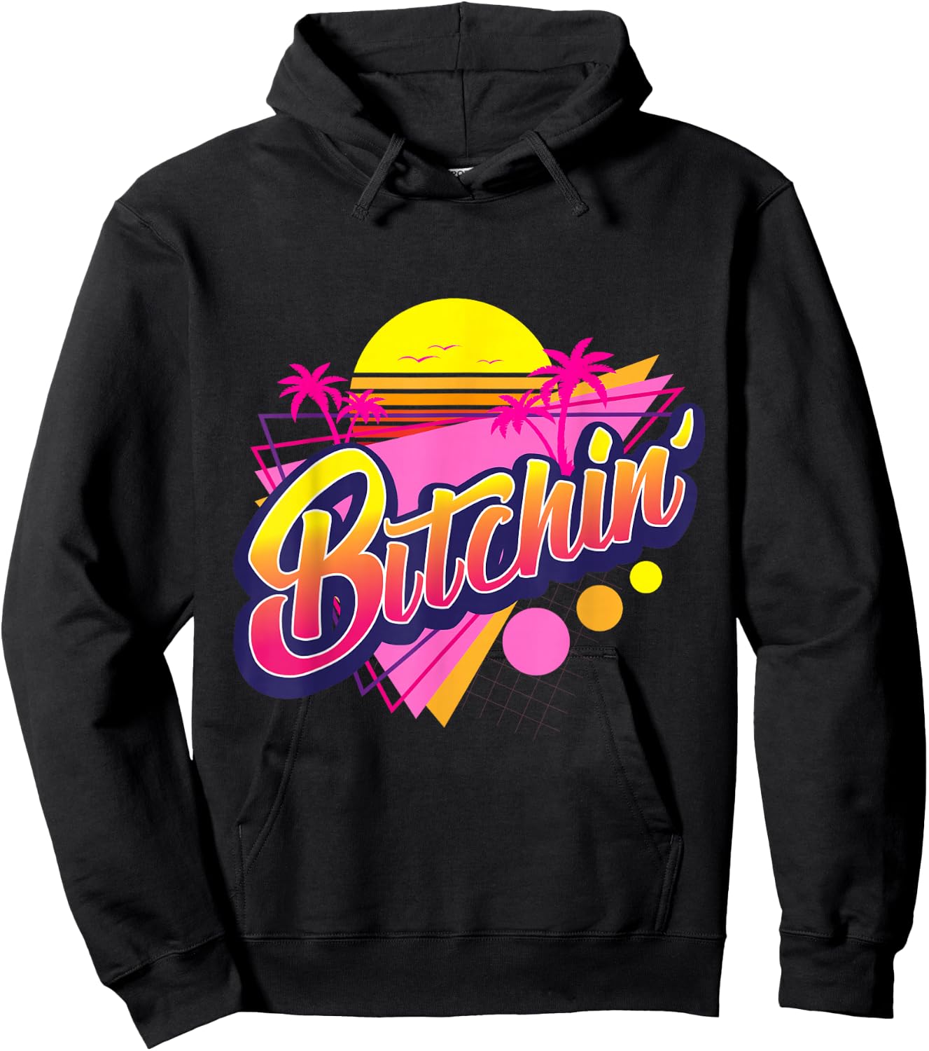 1980s Bitchin' 80s Retro Vintage Palm Trees & Sunset Design Hoodie - Hoodie | Black