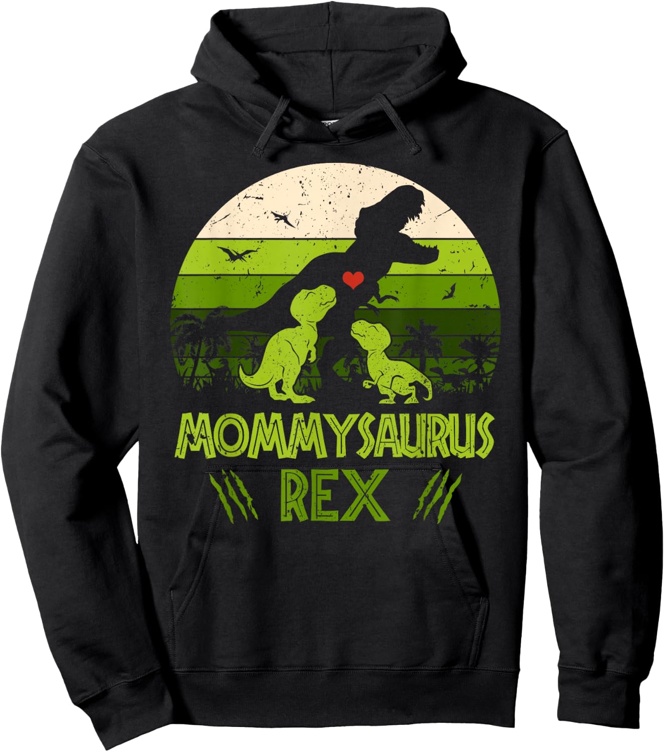Vintage Retro 2 Kids Mommysaurus Dinosaur Lover Gift Hoodie - Hoodie | Black