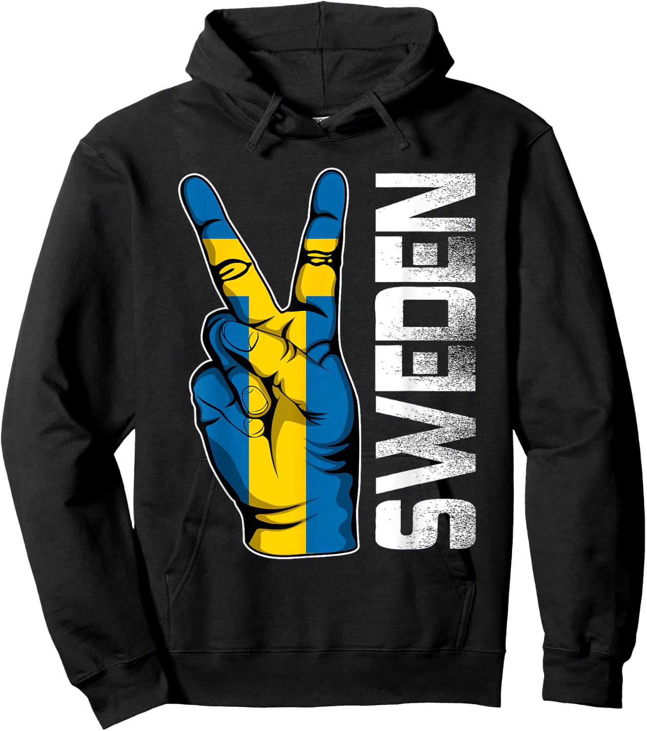 Retro Patriotic Victory Sweden Flag Fingers Kids Men Hoodie - Hoodie | Black