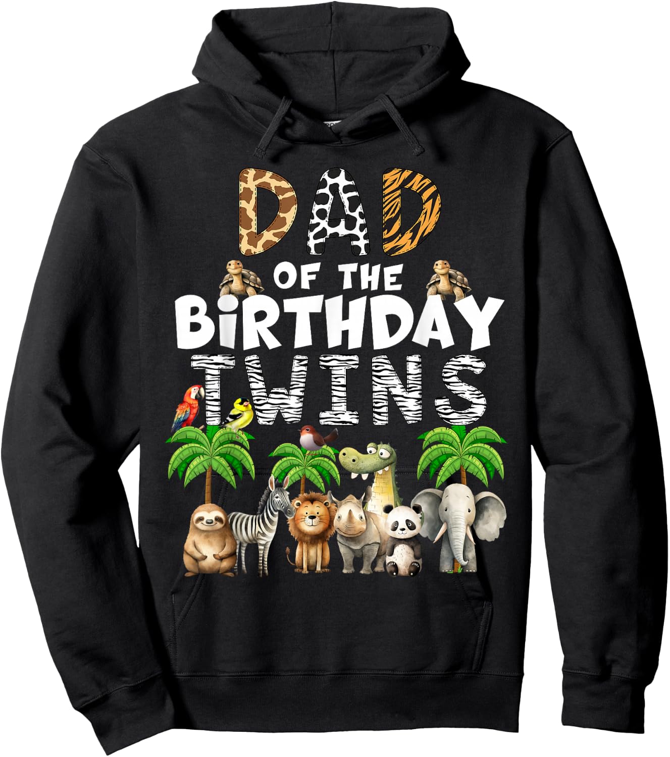 Dad Of The Birthday Twins Safari Wild Theme Zoo Animals Hoodie - Hoodie | Black