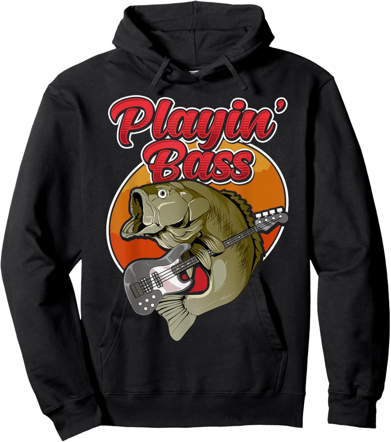Funny Playin' Bass Guitar Player Bass Fish Fishing Hoodie - Hoodie | Black