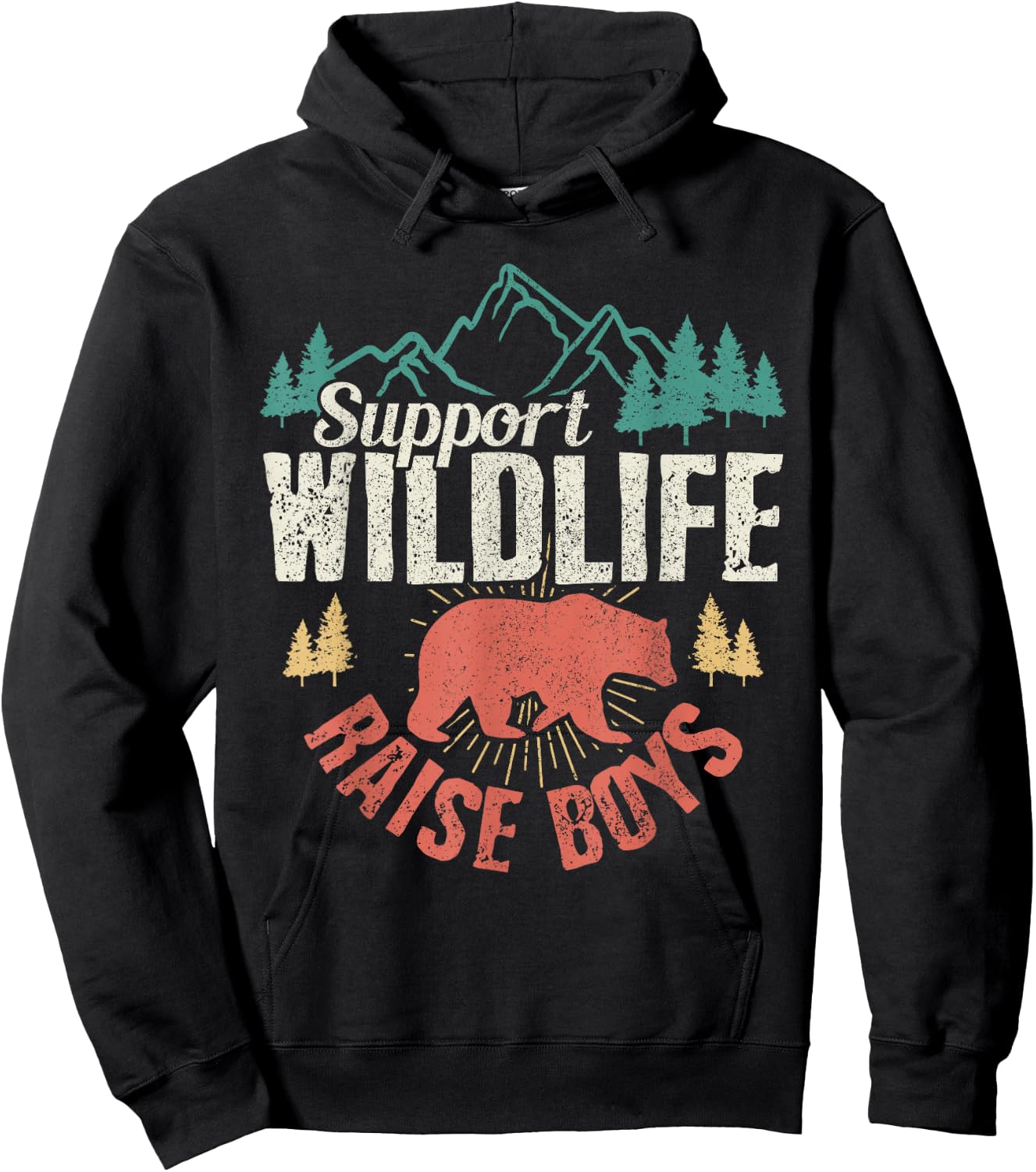 Support Wildlife Raise Boys Vintage Mothers Day Gift Hoodie - Hoodie | Black