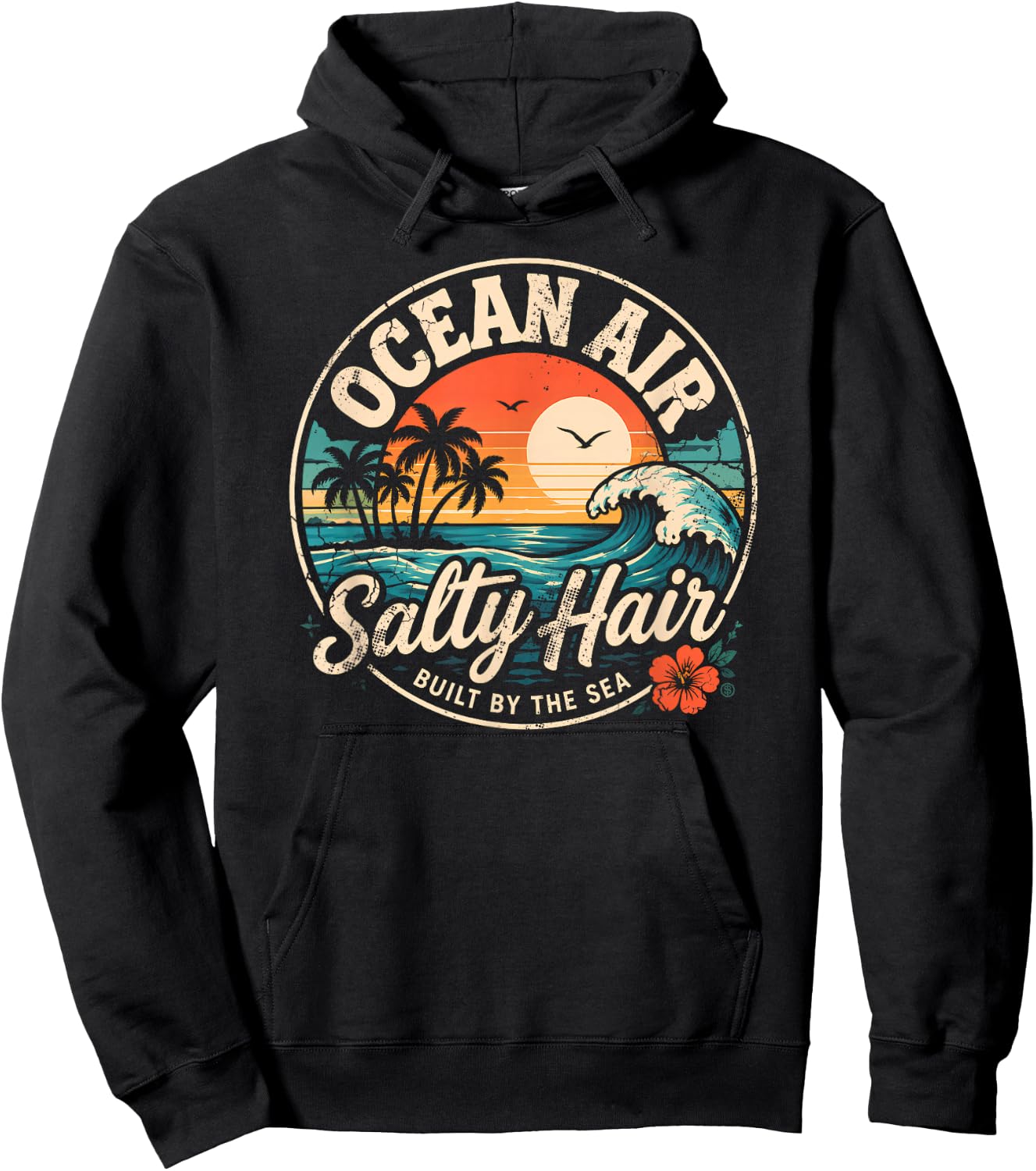 Ocean Air Salty Hair Beach Club Retro Coastal Sunset Hoodie - Hoodie | Black