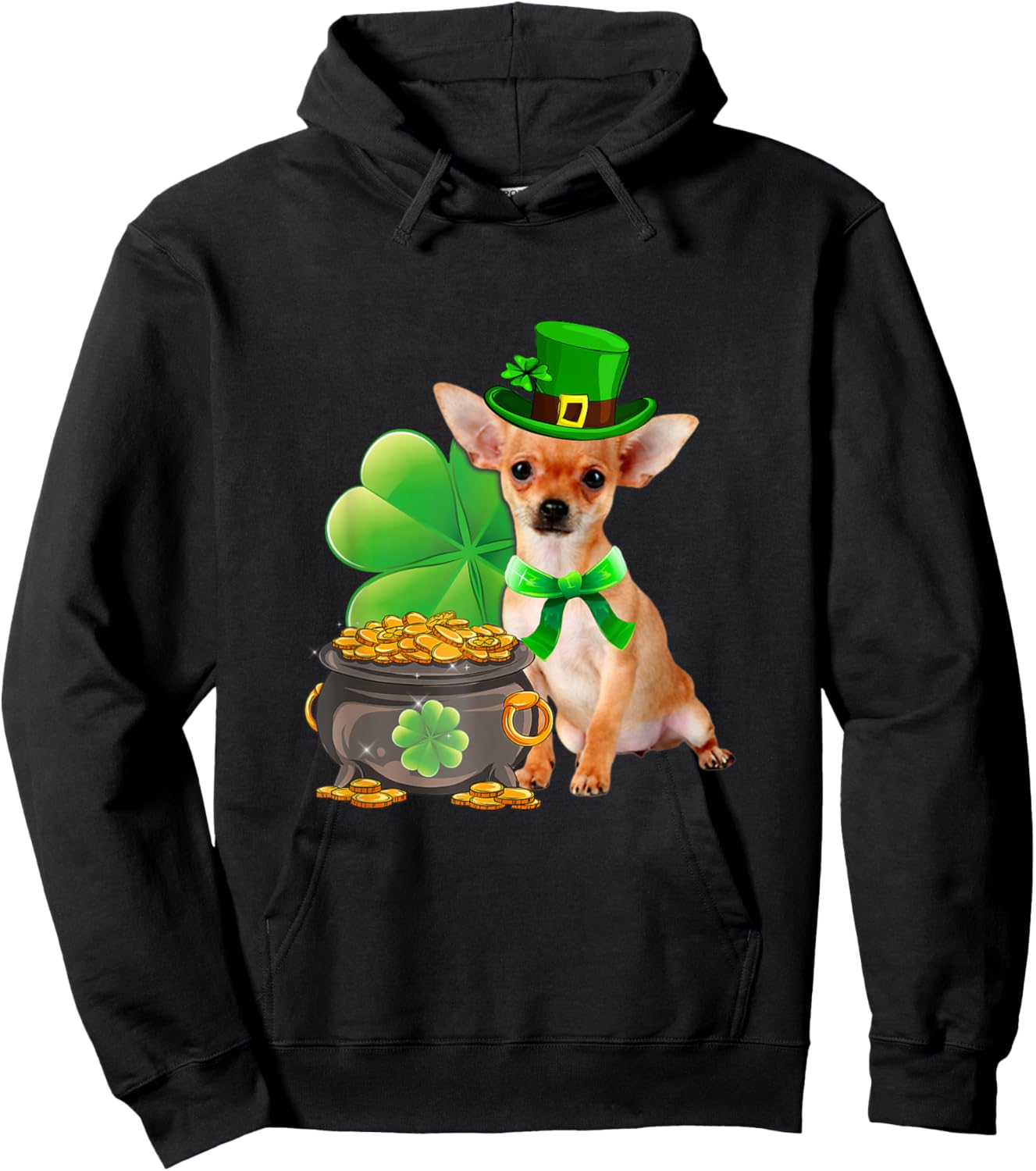 Chihuahua Dog Shamrock St Patricks Day Dog Irish Gift Hoodie - Hoodie | Black