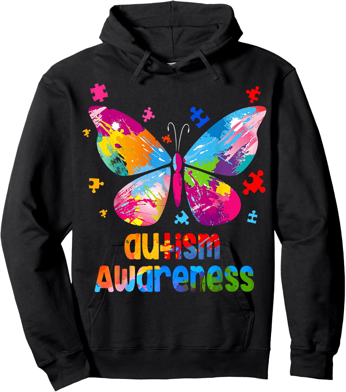 Autism Awareness Colorful Butterfly Puzzle Hoodie - Hoodie | Black