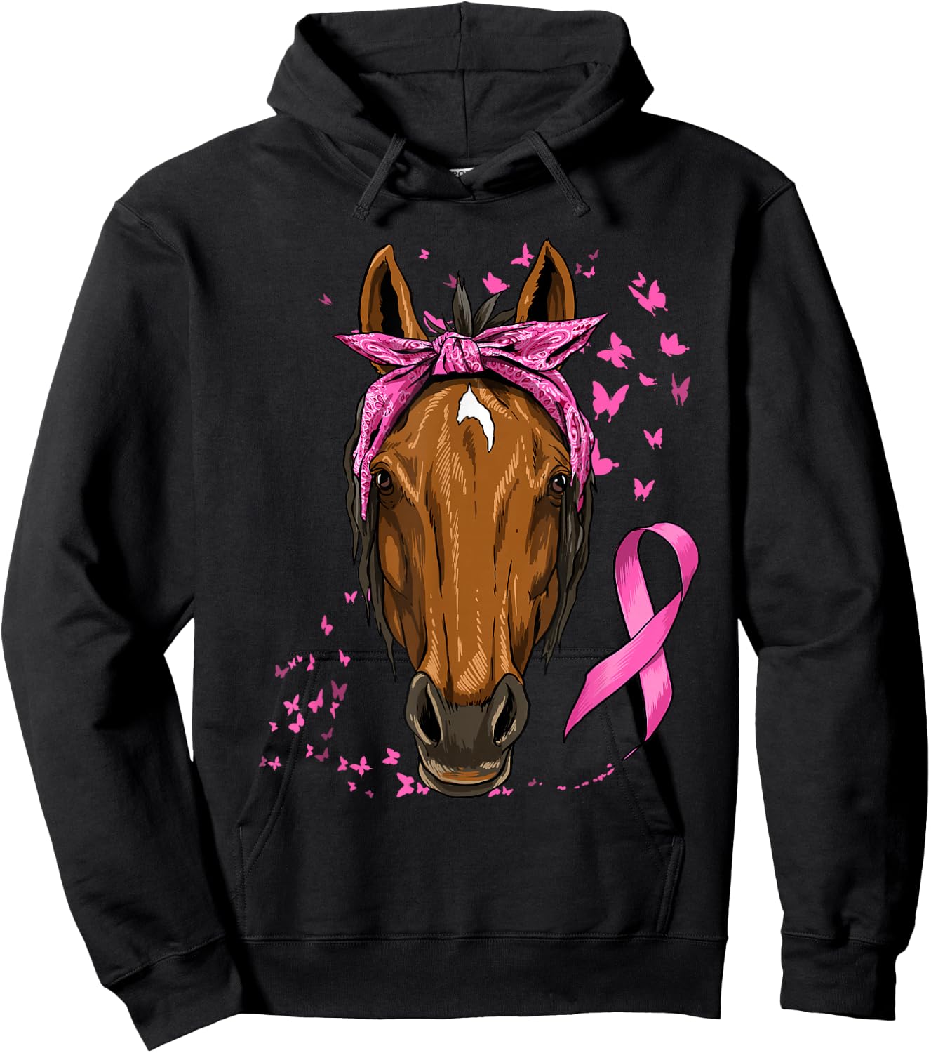 Breast Cancer Awareness Horse Pink Ribbon Cancer Survivor Hoodie - Hoodie | Black