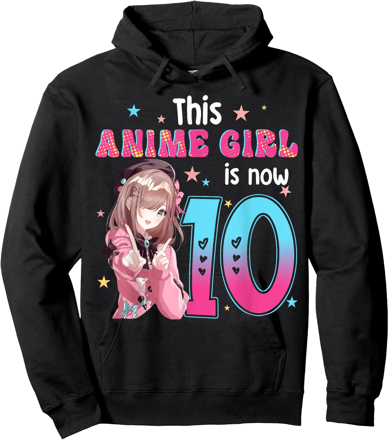 10 Years Old Girl Kawaii Gifts Anime Girl 10th Birthday Kids Hoodie - Hoodie | Black