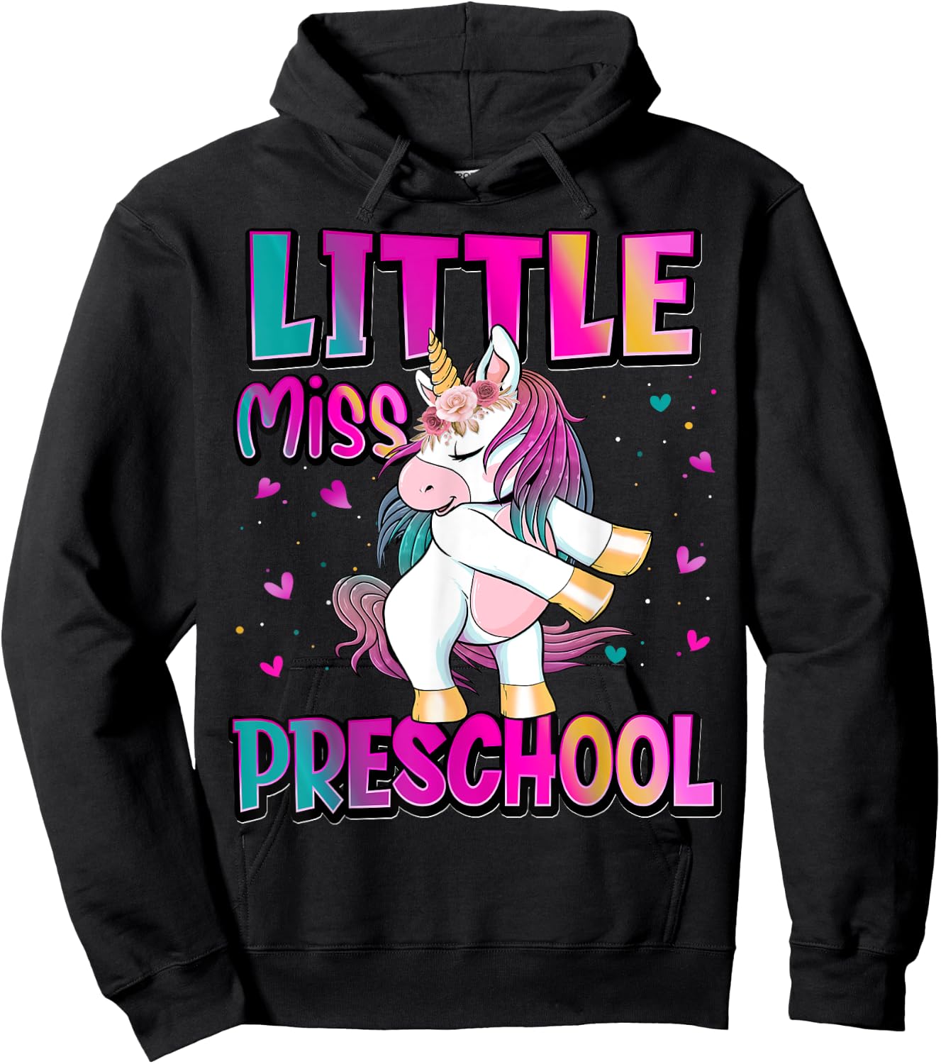 Little Miss Preschool Back To School Girls Preschool Unicorn Hoodie - Hoodie | Black