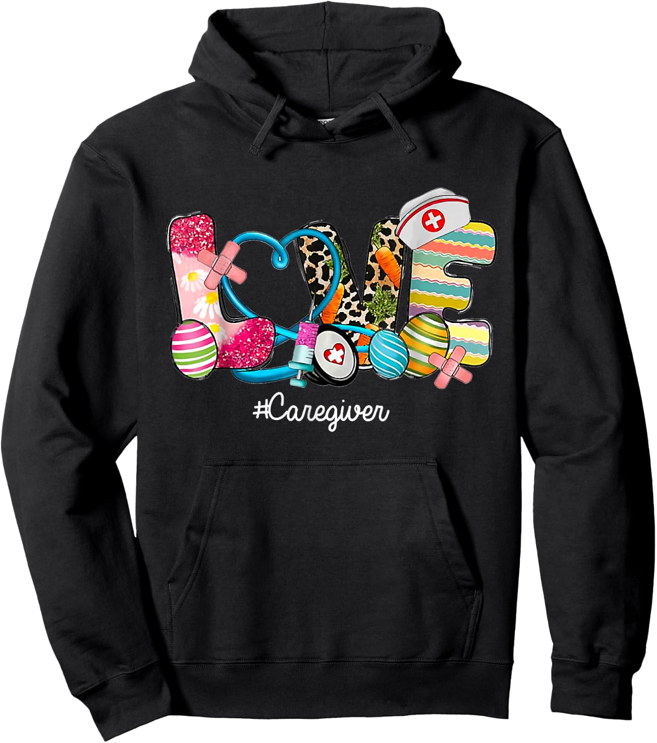 Love Stethoscope Scrub Caregiver Nurse Life Easter Day Hoodie - Hoodie | Black