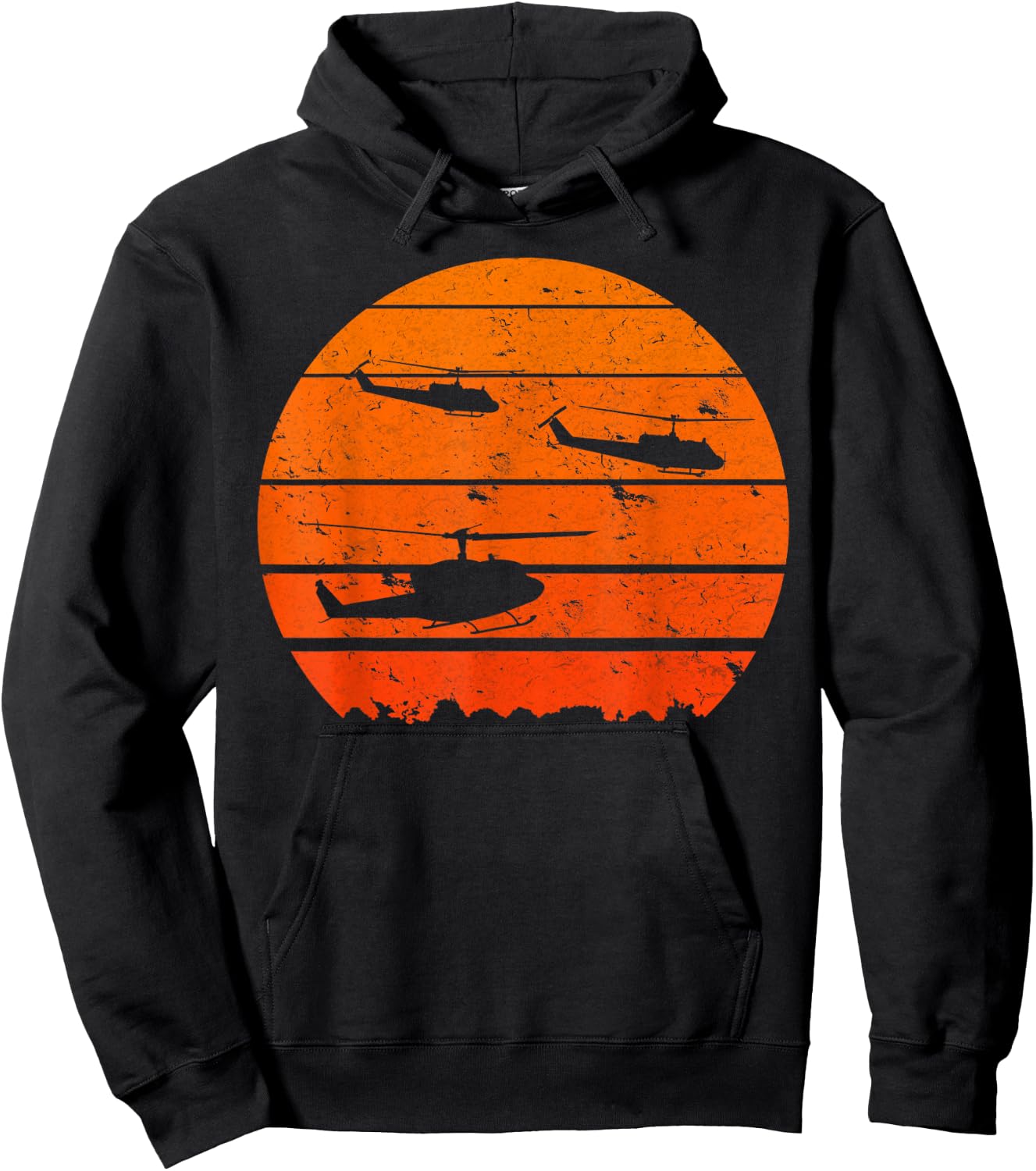 Huey Jungle Sunrise Retro Helicopter Vintage Military Hoodie - Hoodie | Black