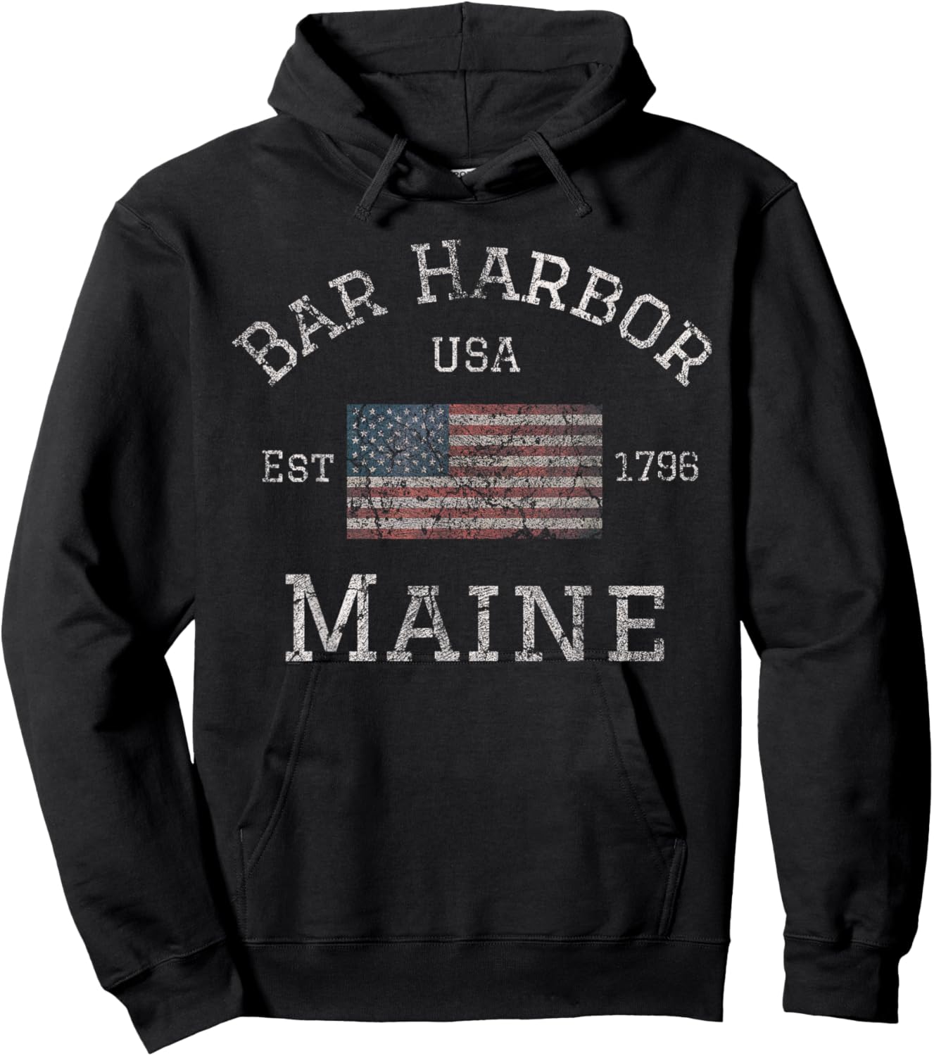 Bar Harbor Maine USA American Flag Established ME Vintage Hoodie - Hoodie | Black