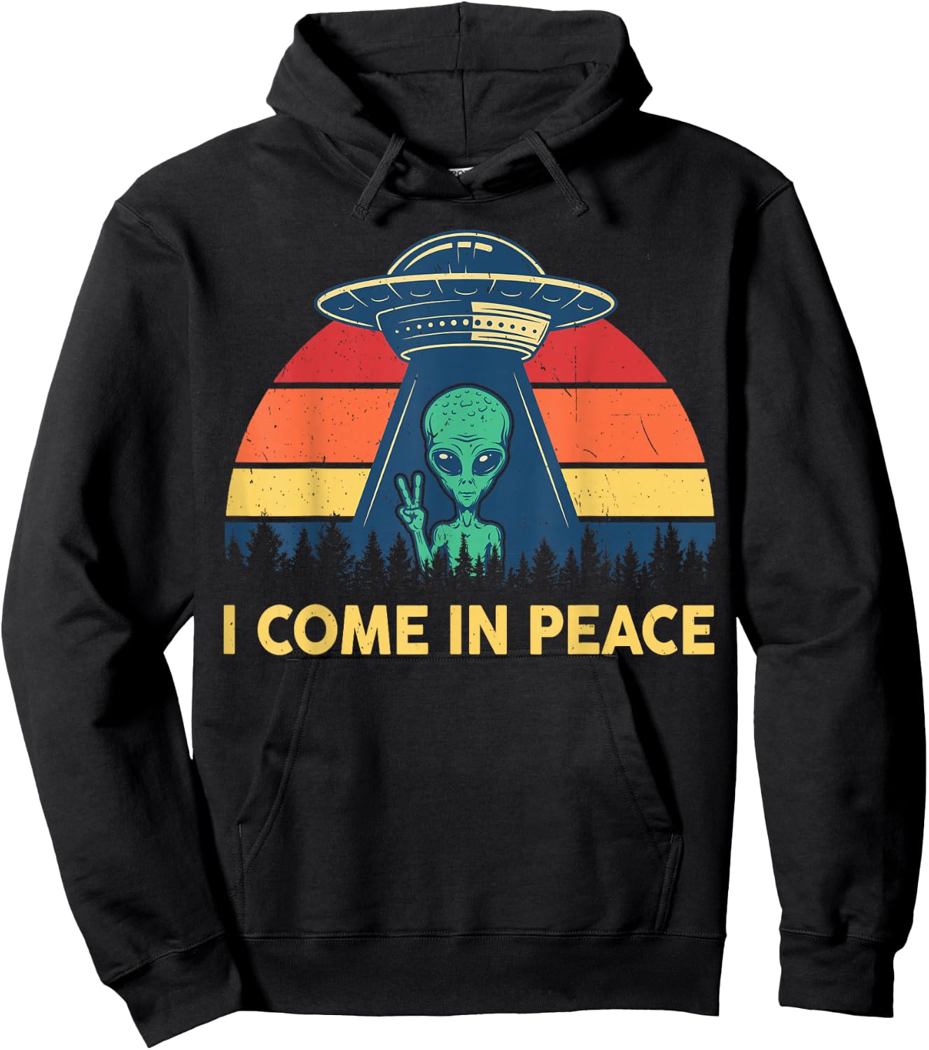 I Come In Peace Retro UFO Abduction Kid Men Women Cute Alien Hoodie - Hoodie | Black